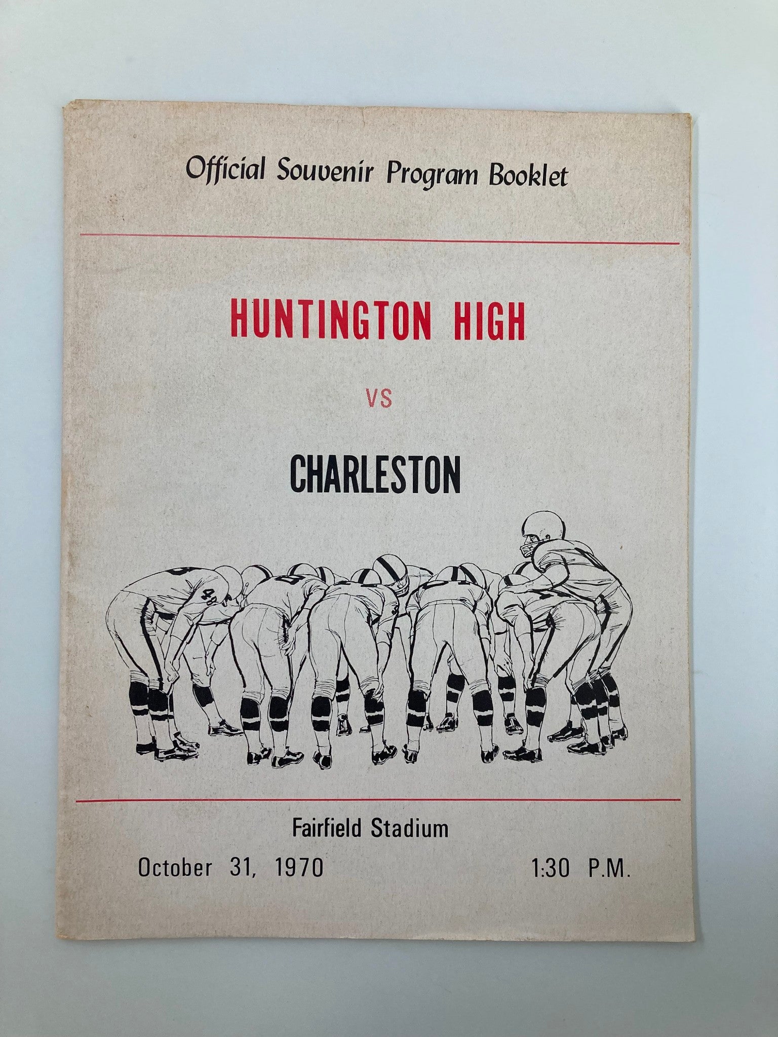 Official Souvenir Program Booklet for October 31, 1970, Huntington High vs Charleston featuring the match details and illustration.