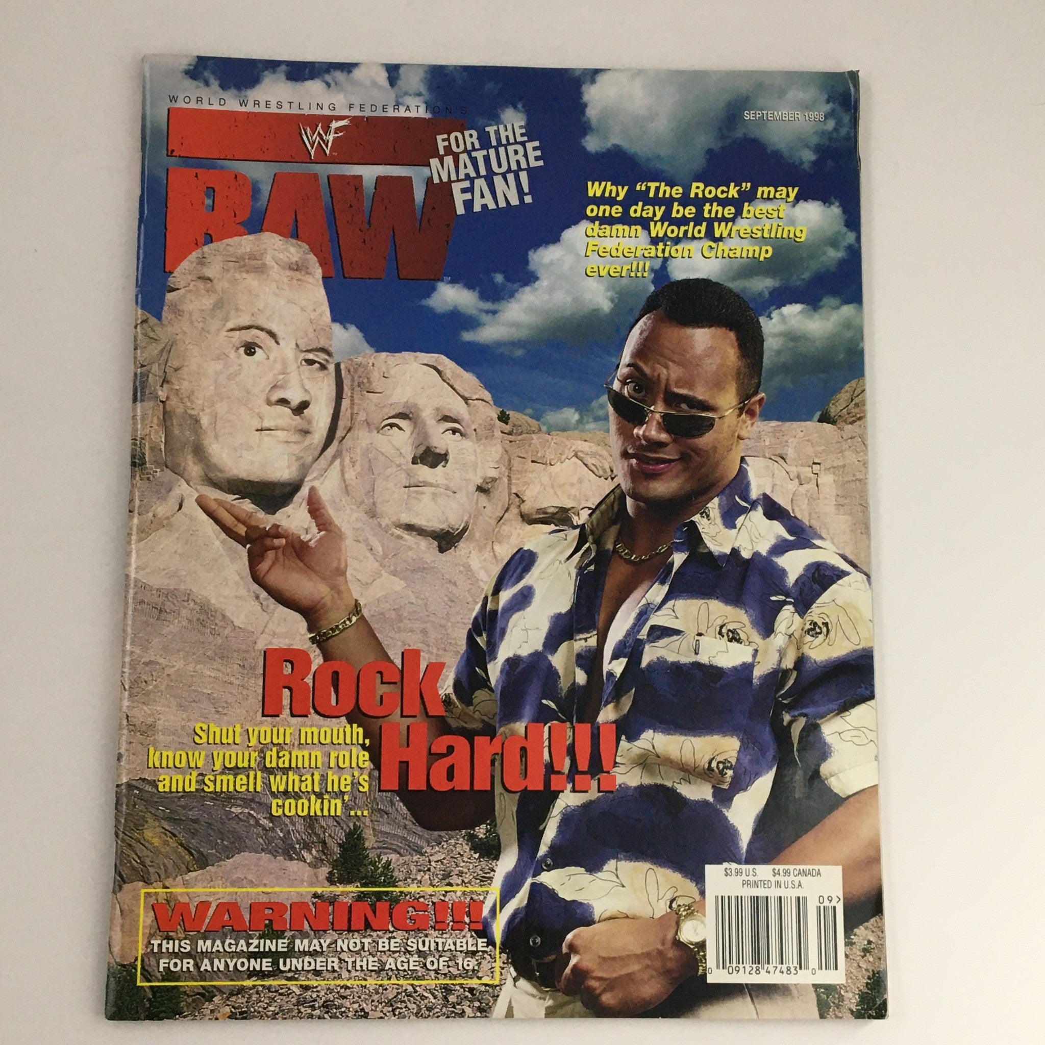 WWF Raw Magazine September 1998 Dwayne "The Rock" Johnson, w Poster No Label