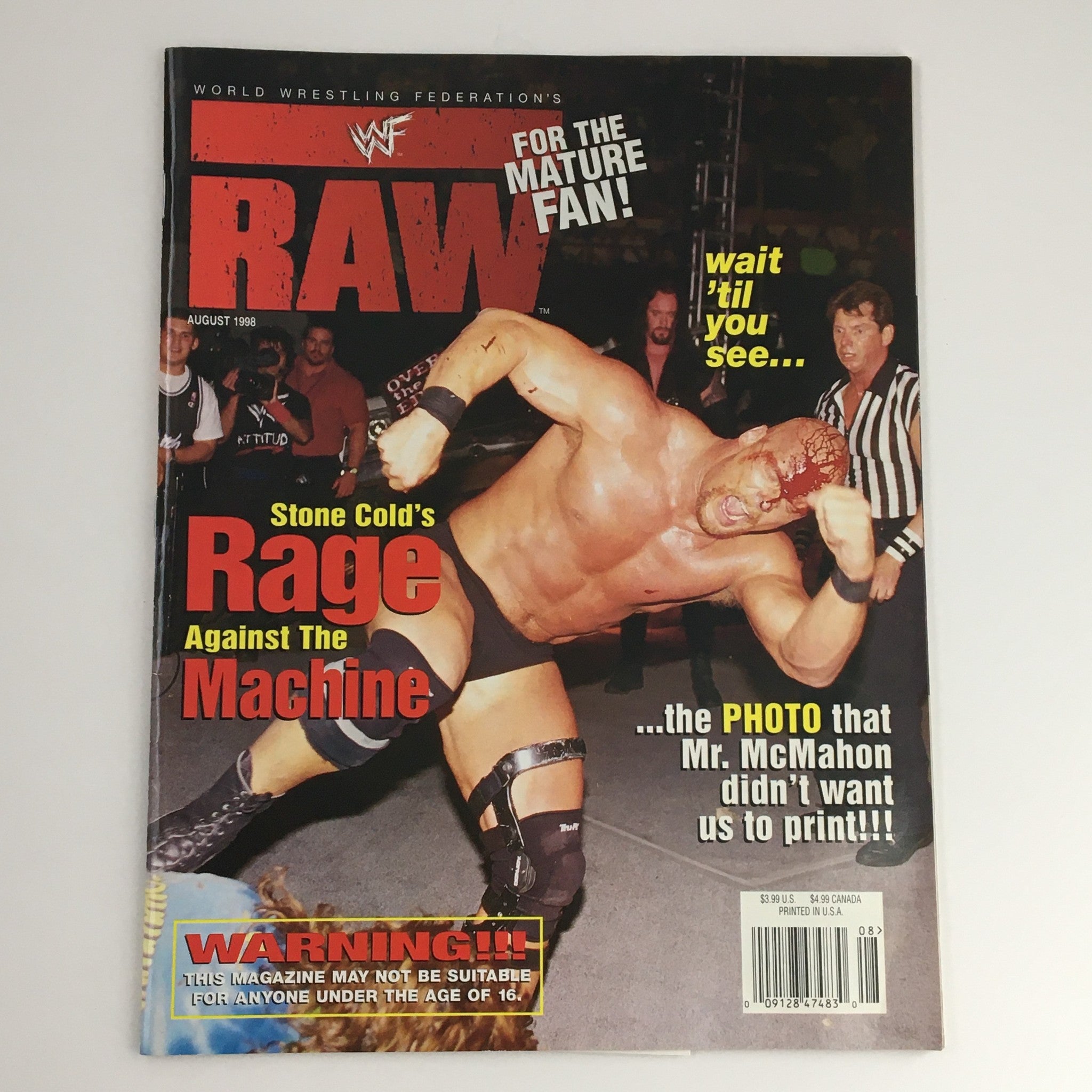 WWF Raw Magazine August 1998 Steve Austin & Mr. McMahon, w Poster No Label