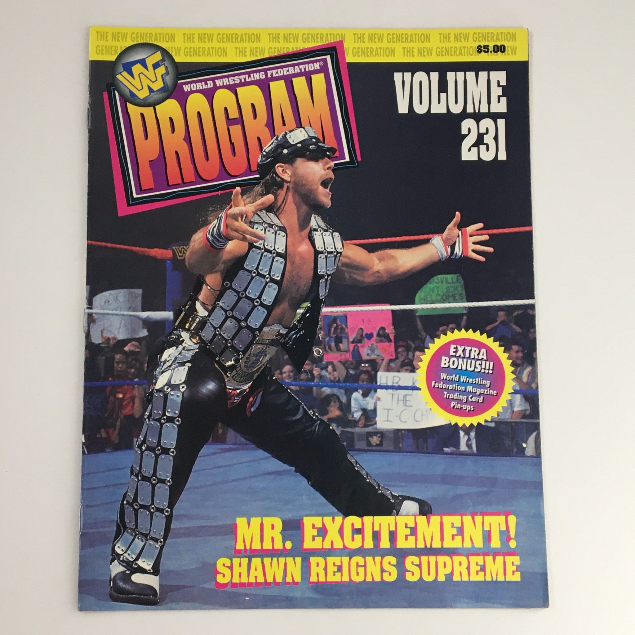 WWF Program 1995 Vol 231 featuring Shawn Michaels dressed in wrestling attire with chains, promoting himself as 'Mr. Excitement' in the wrestling ring.