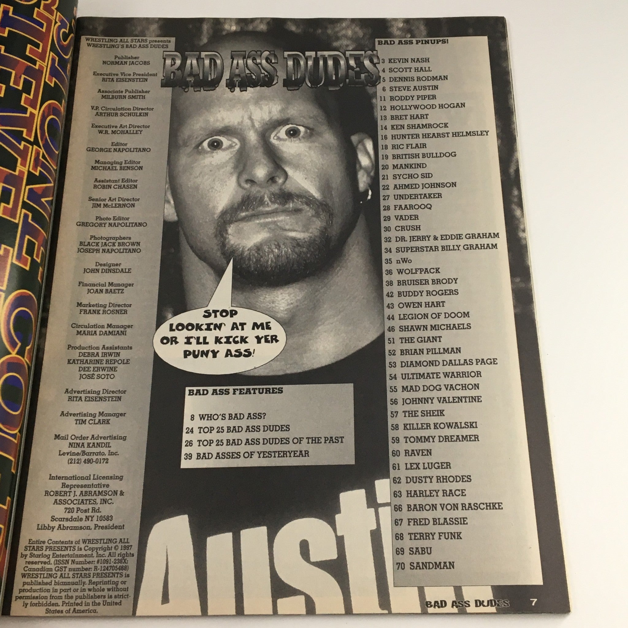 WWF Wrestling's Bad Ass Dudes 1997 #3 Steve Austin, Rodman No Label no Poster