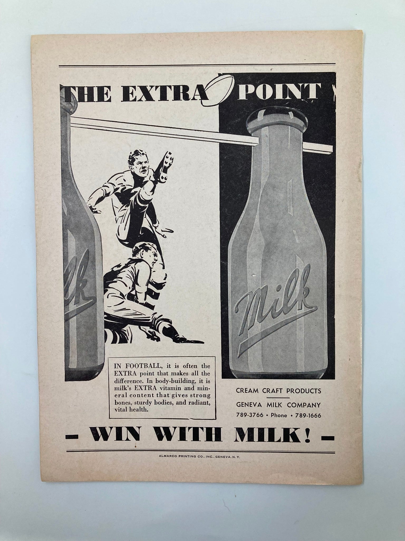 Advertisement for Geneva Milk Company from the November 16 1963 Football Hobart Kings Point Official Program, promoting the nutritional benefits of milk for football players.
