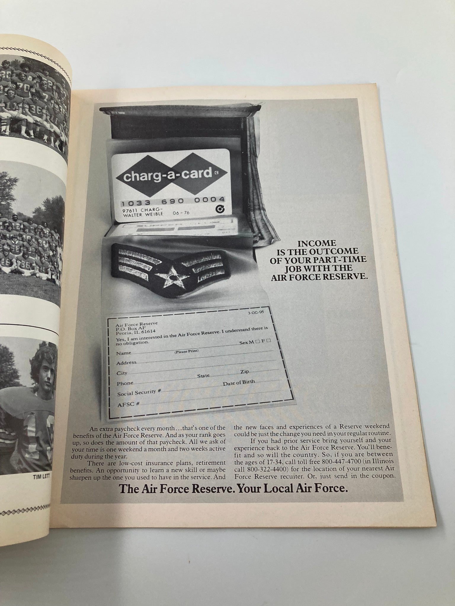 Advertisement for the Air Force Reserve included in the September 20 1975 Emory Henry vs Guilford official program, promoting part-time job opportunities.