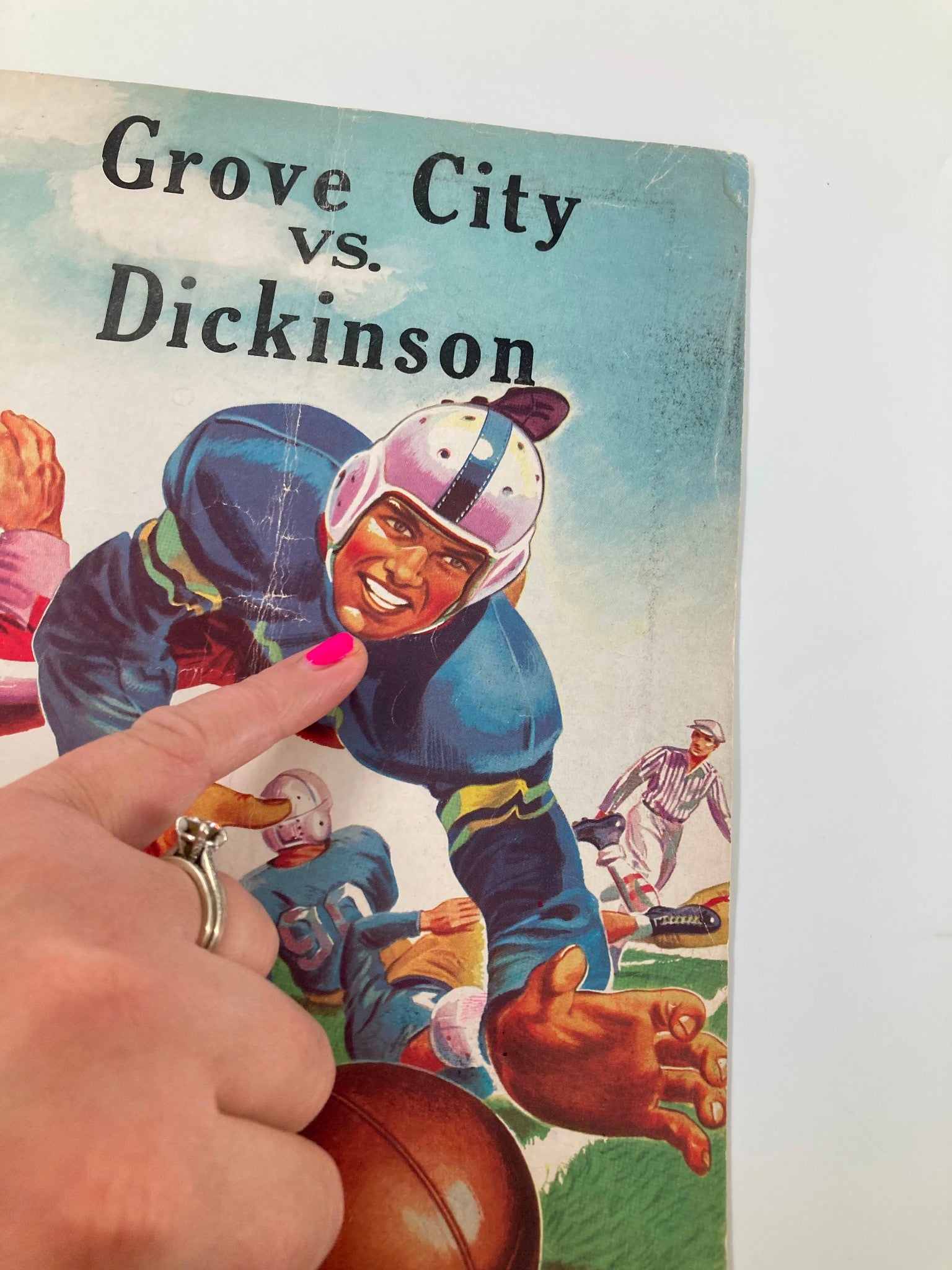 Close-up of the October 4 1947 High School Football Grove City vs Dickinson Official Program cover, showing players in action and the game title.