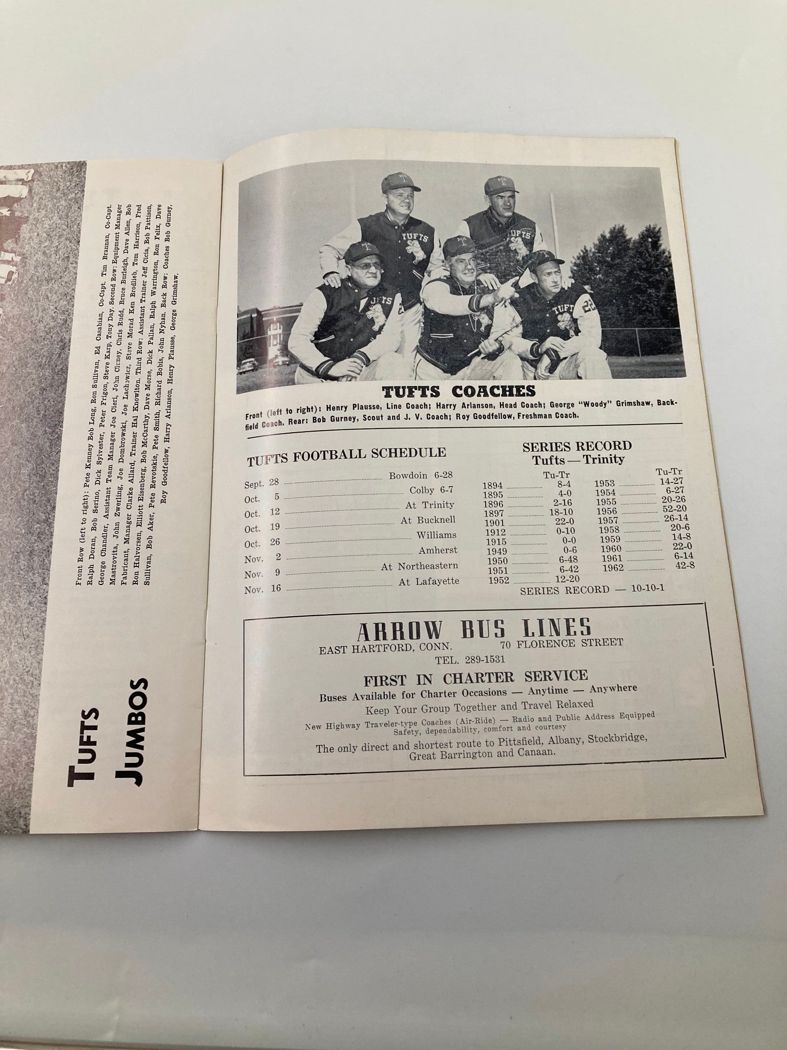 VTG October 12 1963 Football Trinity vs Tufts Official Program