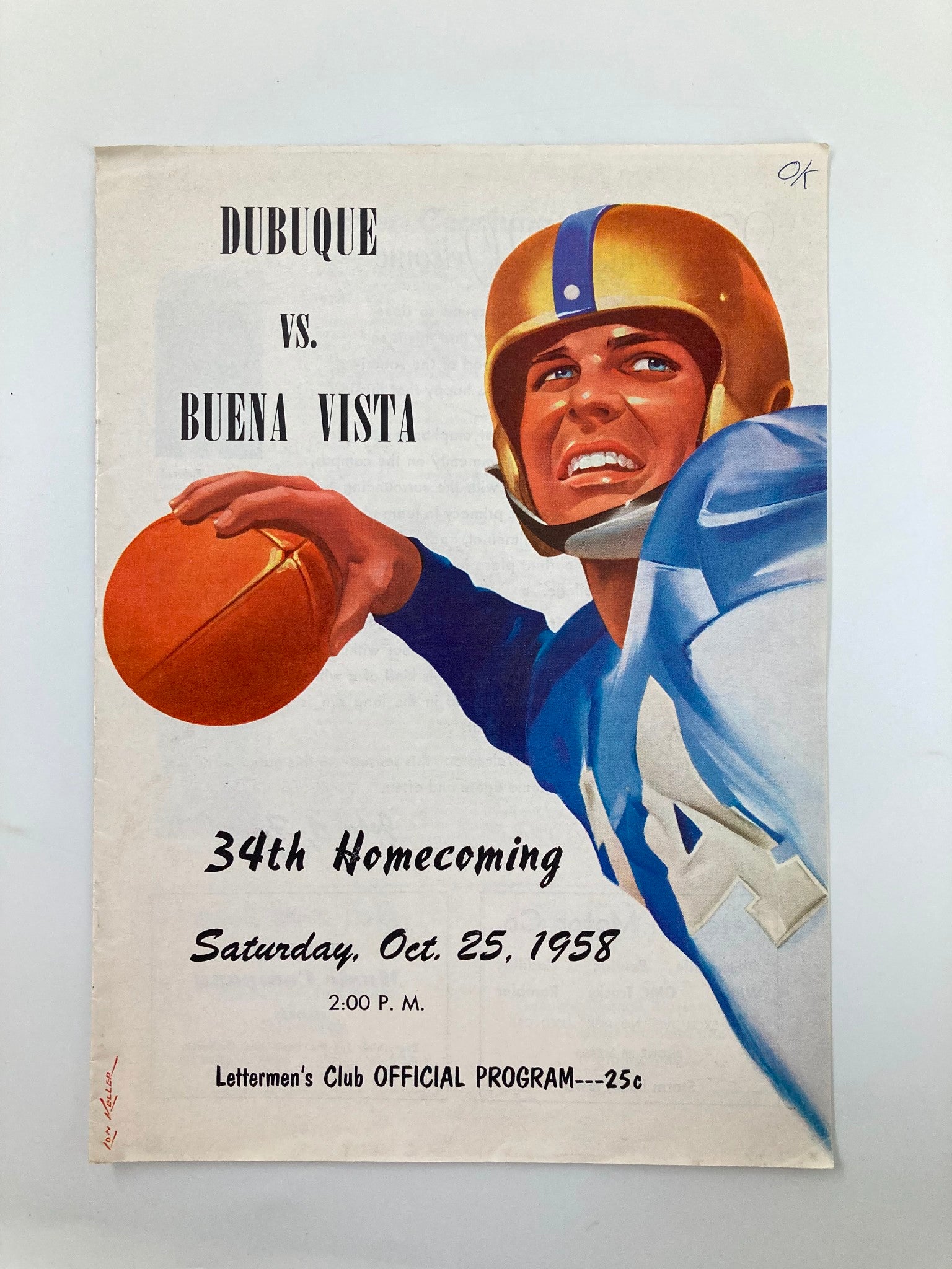 VTG October 25 1958 Football Dubuque vs Buena Vista Homecoming Official Program