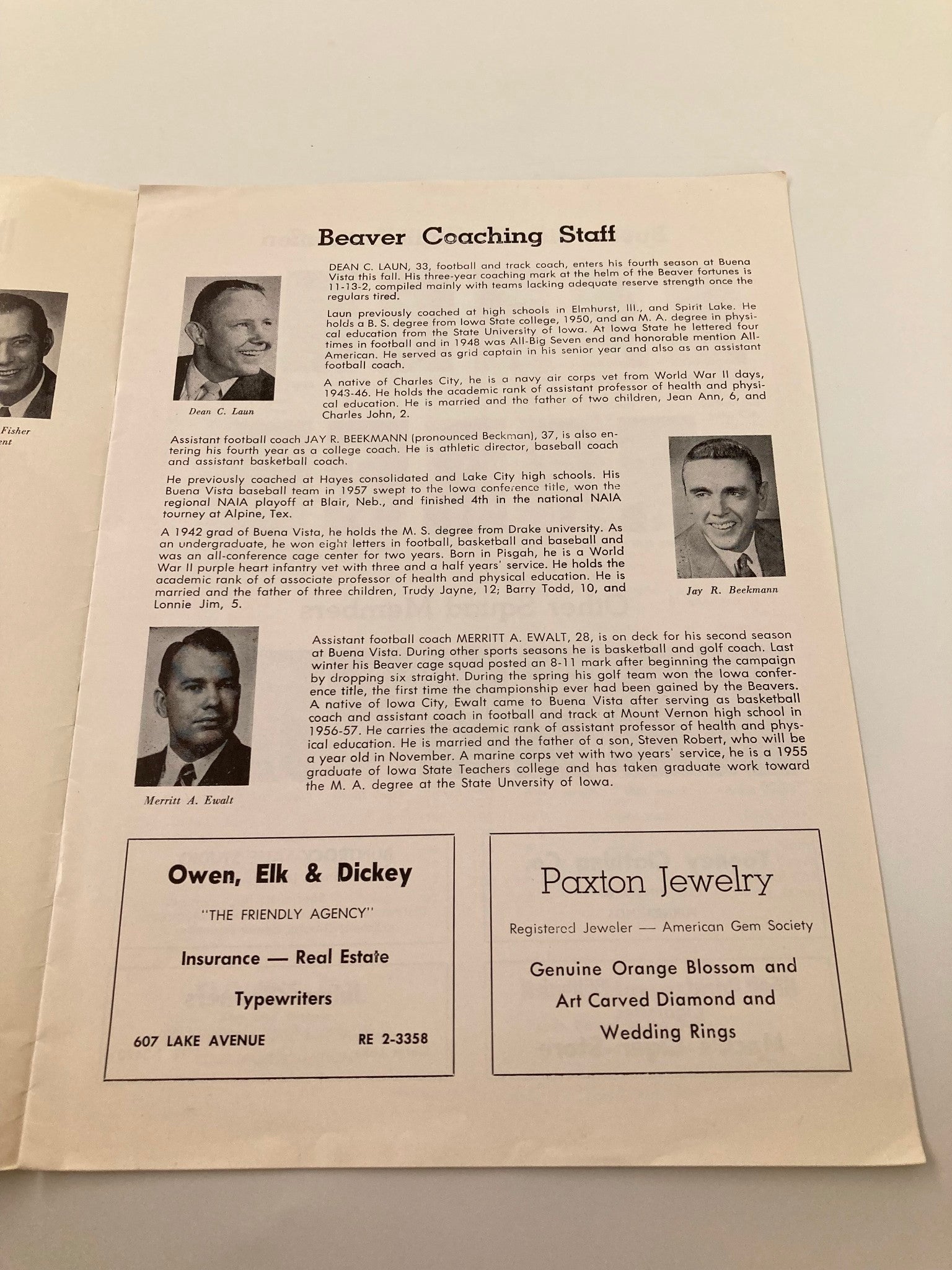 VTG October 25 1958 Football Dubuque vs Buena Vista Homecoming Official Program