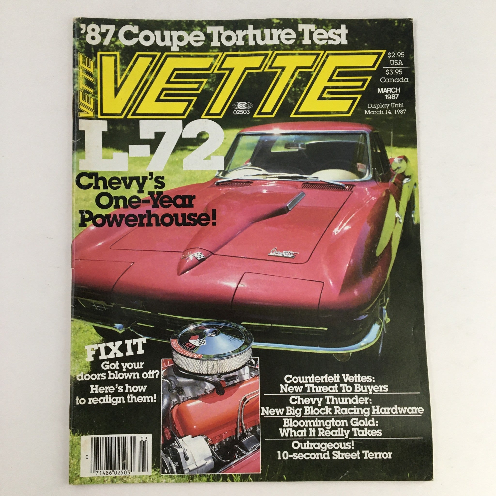 Vette Magazine March 1987 L-72 Chevy Powerhouse & 87 Coupe Torture Test No Label