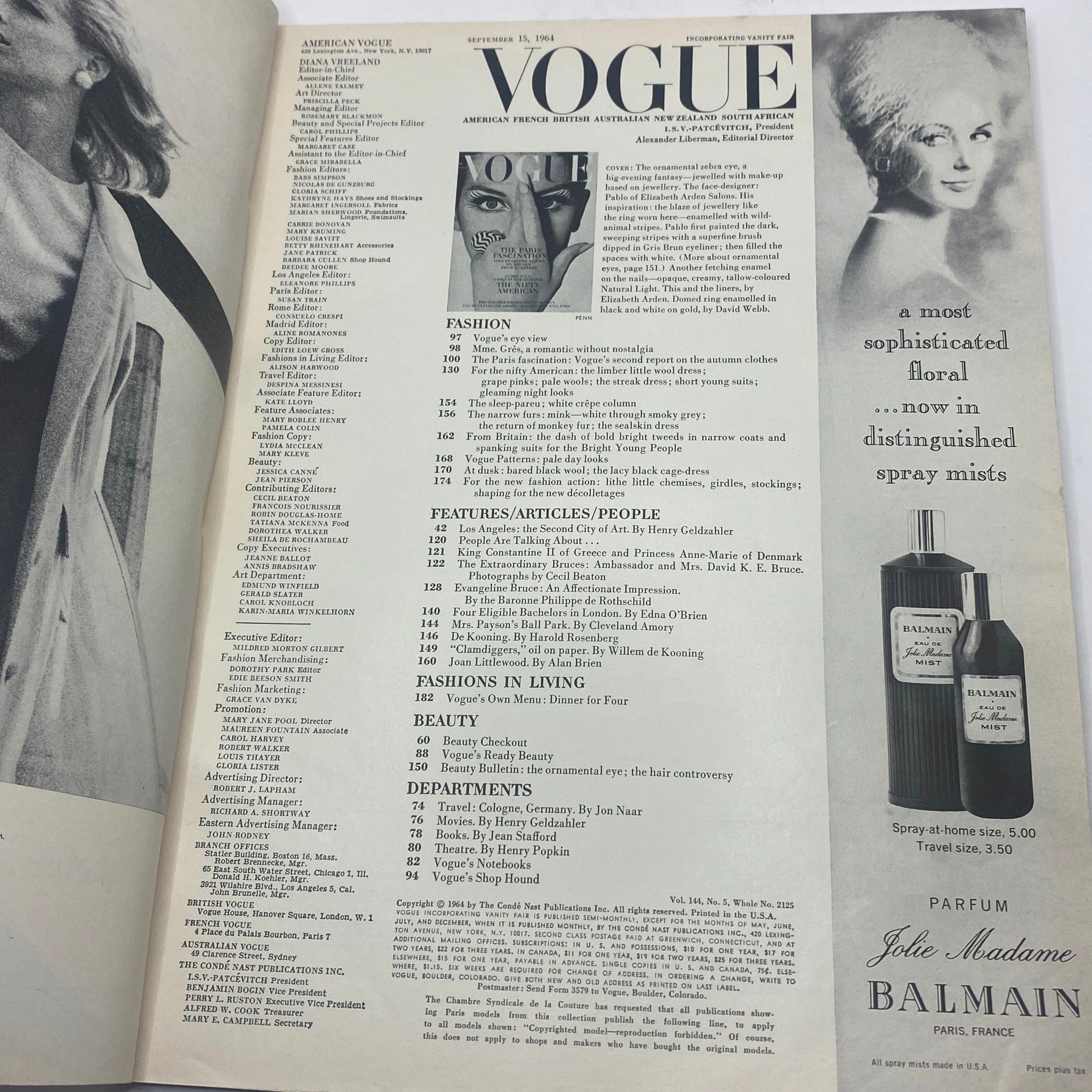 VTG Vogue Magazine September 15 1964 Veronica Hammel Cover No Label