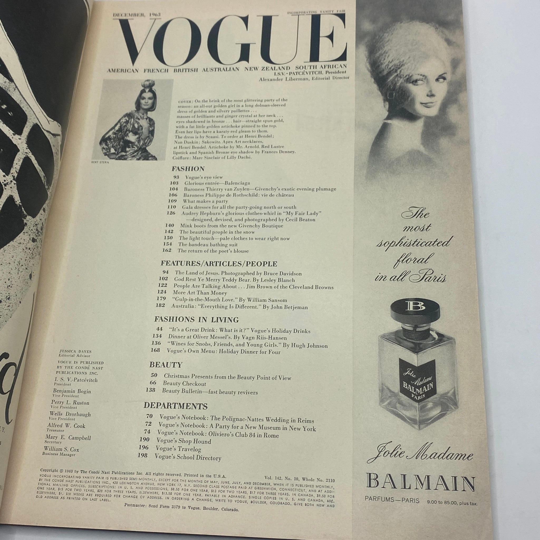 VTG Vogue Magazine December 1963 Vol. 142 No. 10 Sandra Paul Cover No Label