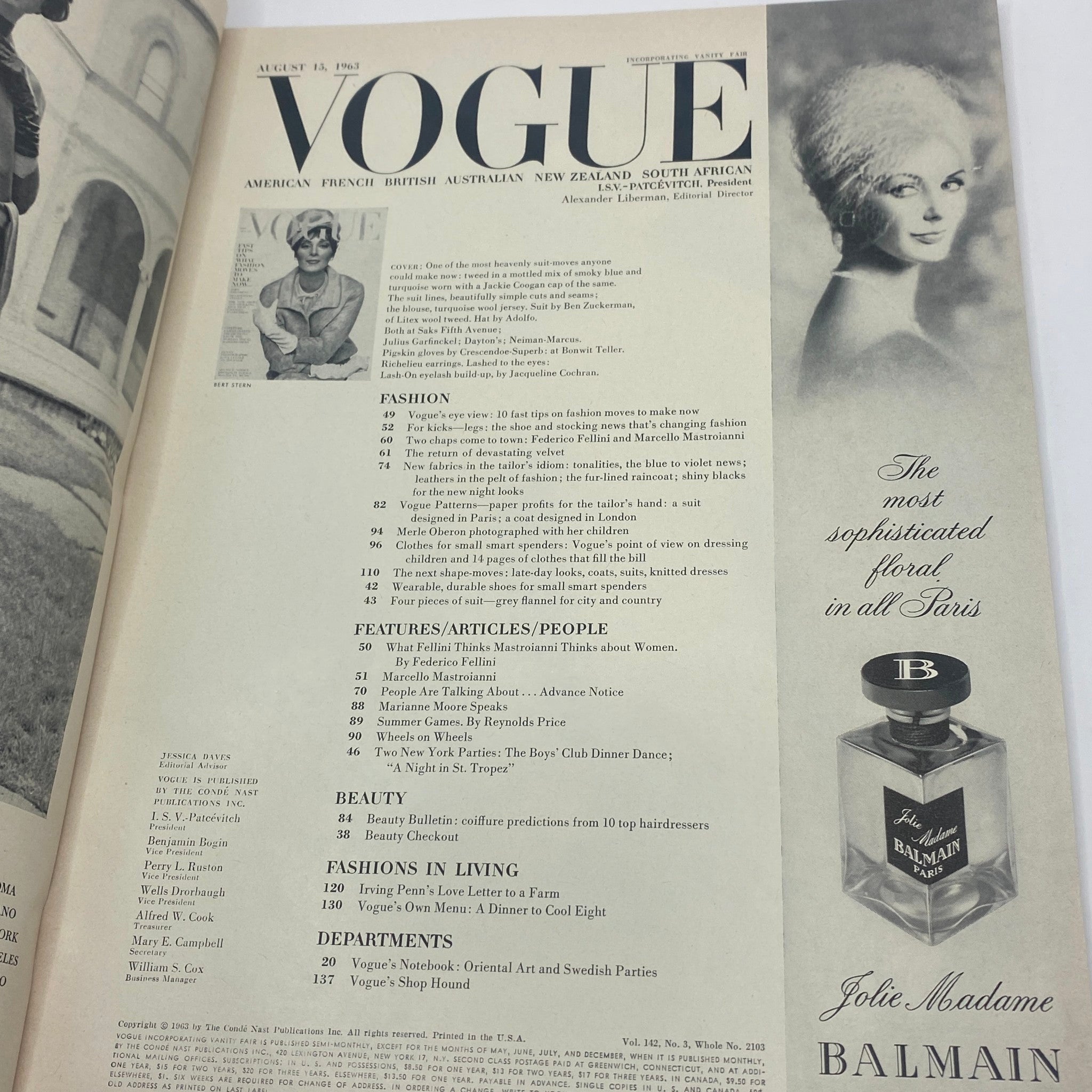 VTG Vogue Magazine August 15 1963 Wilhelmina Cooper Cover No Label