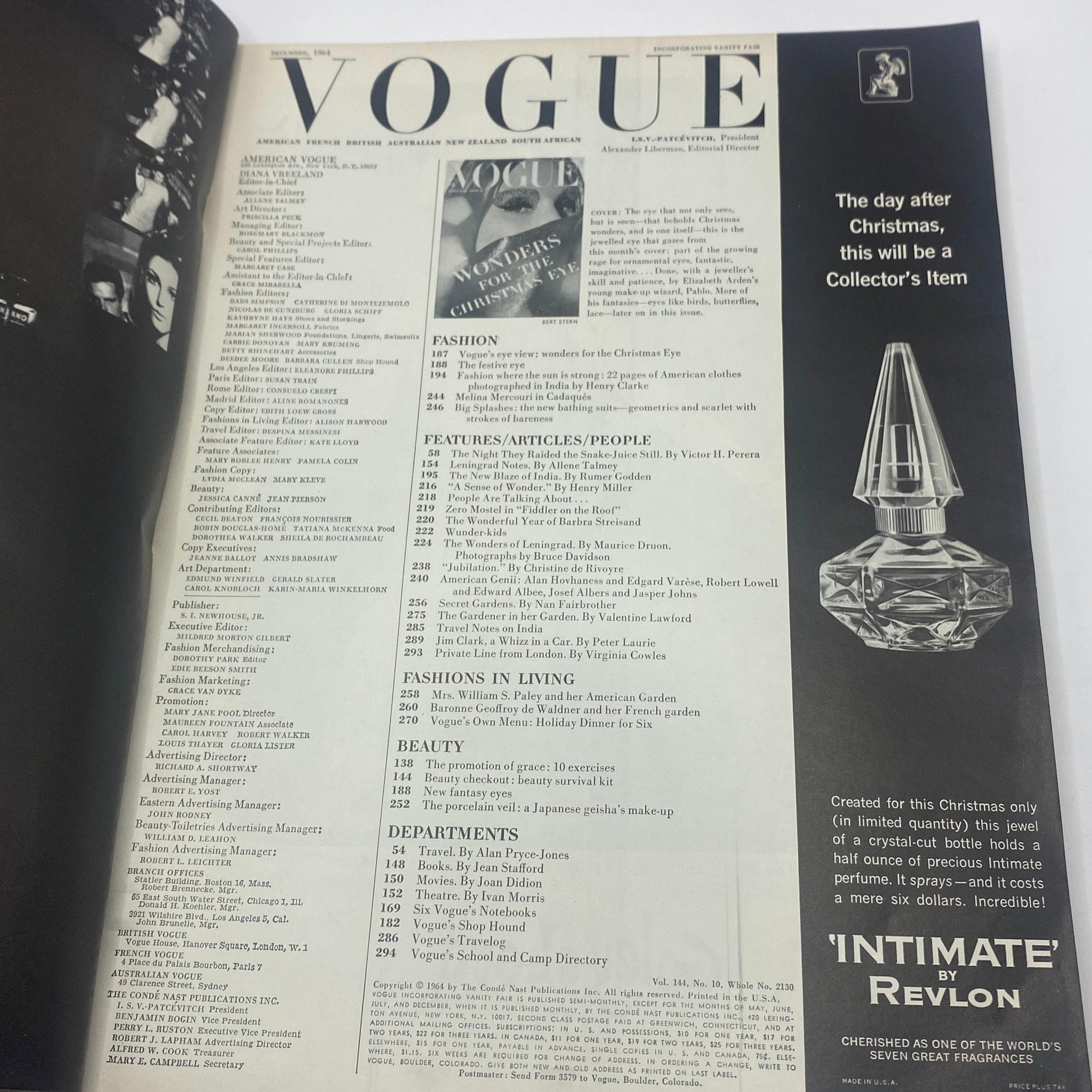 VTG Vogue Magazine December 1964 Rosemarie Zander Cover No Label