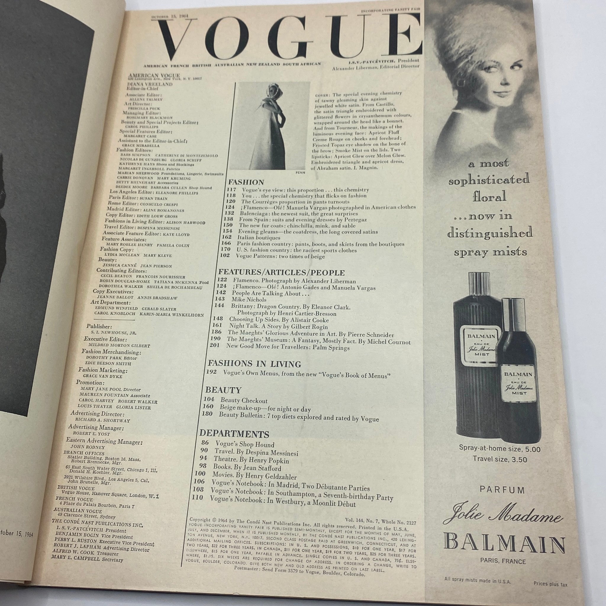 VTG Vogue Magazine October 15 1964 Veruschka von Lehndorff Cover No Label