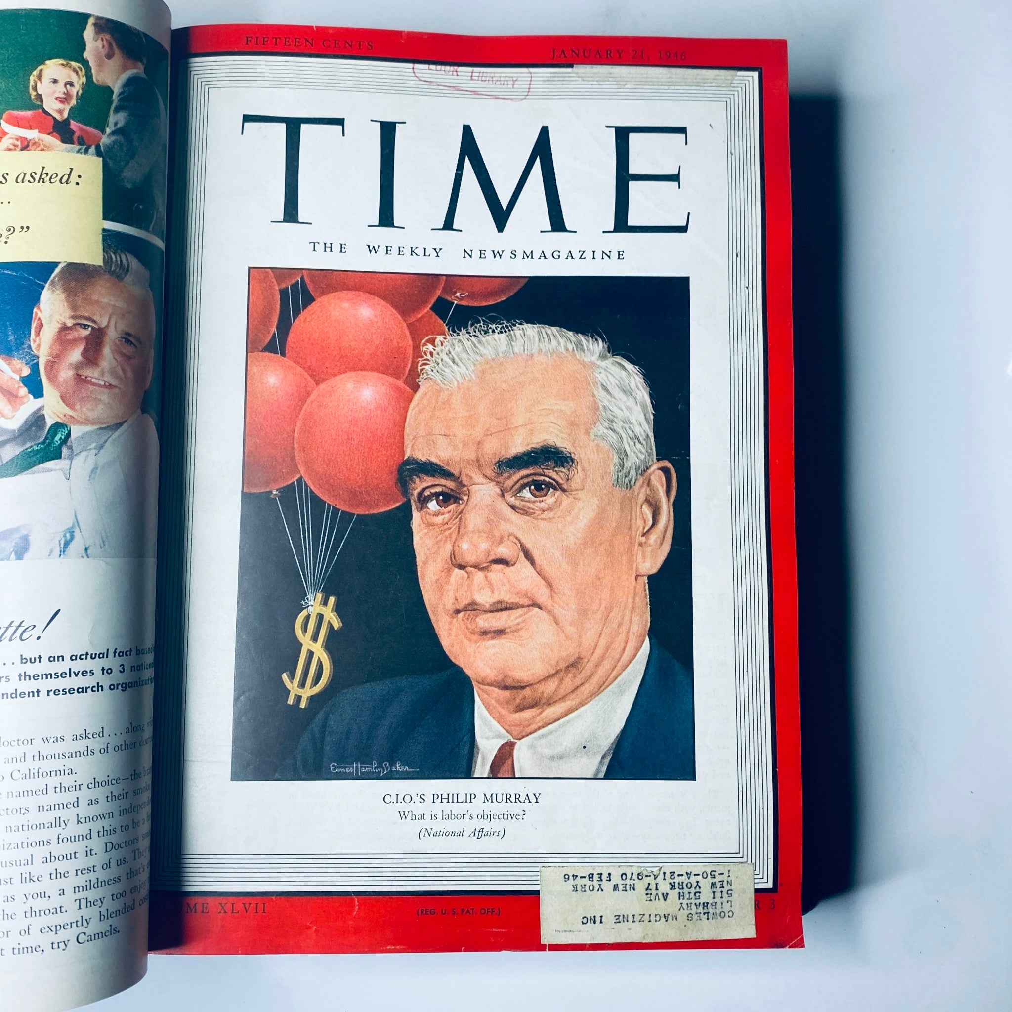 Cover of Time Magazine Library Bound Weekly January 21, 1946, featuring Philip Murray, President of the C.I.O., discussing labor's role in post-war industry.
