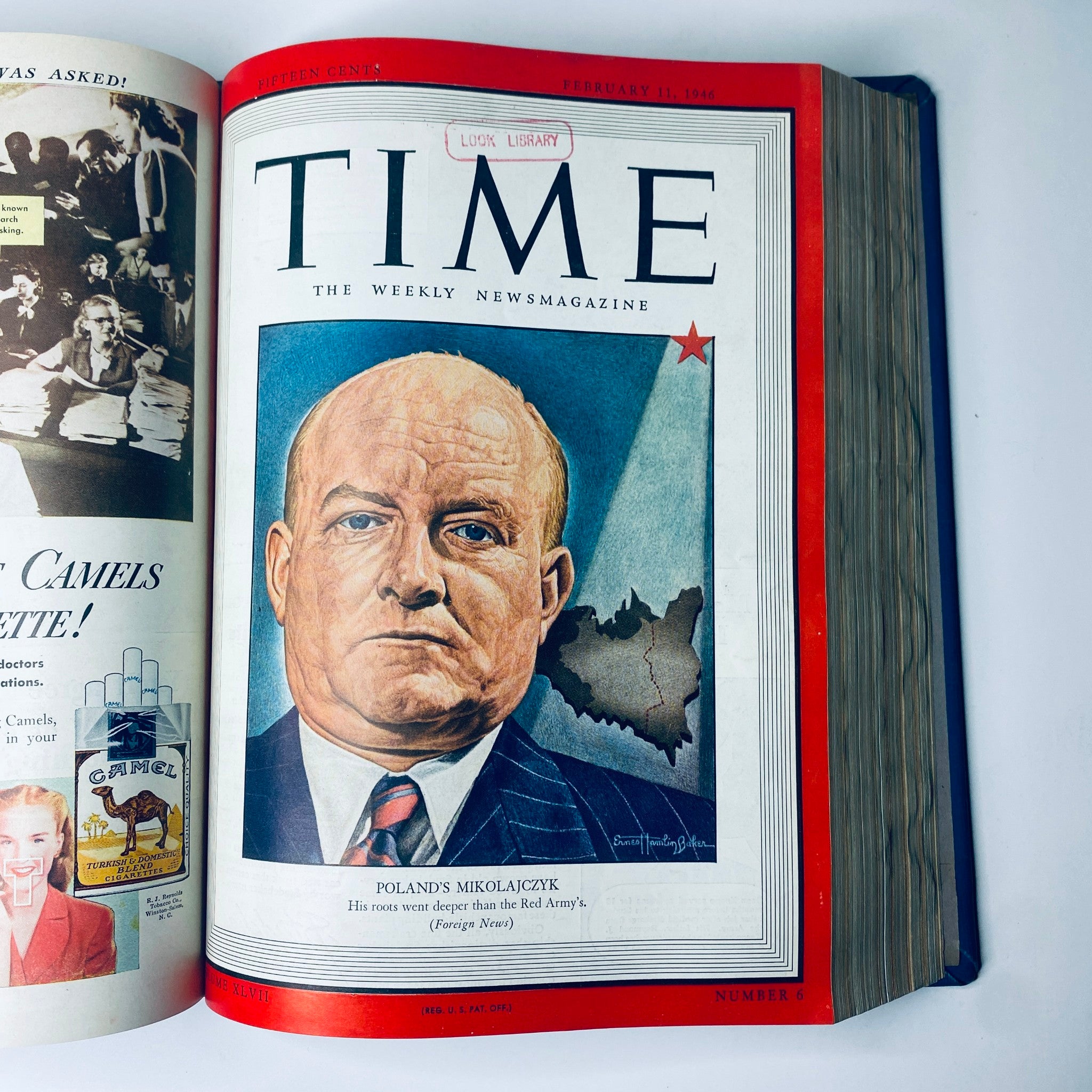 Cover of Time Magazine Library Bound Weekly February 11, 1946, featuring Polish statesman Stanisław Mikołajczyk, discussing political dynamics in post-war Europe.