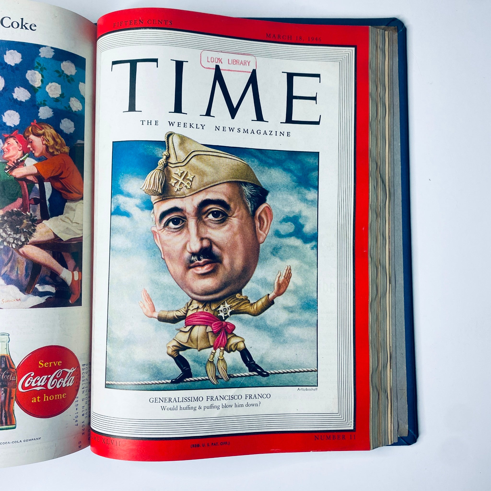 Cover of Time Magazine Library Bound Weekly, March 18, 1946, featuring Generalissimo Francisco Franco, reflecting on global political dynamics in the post-WWII era.