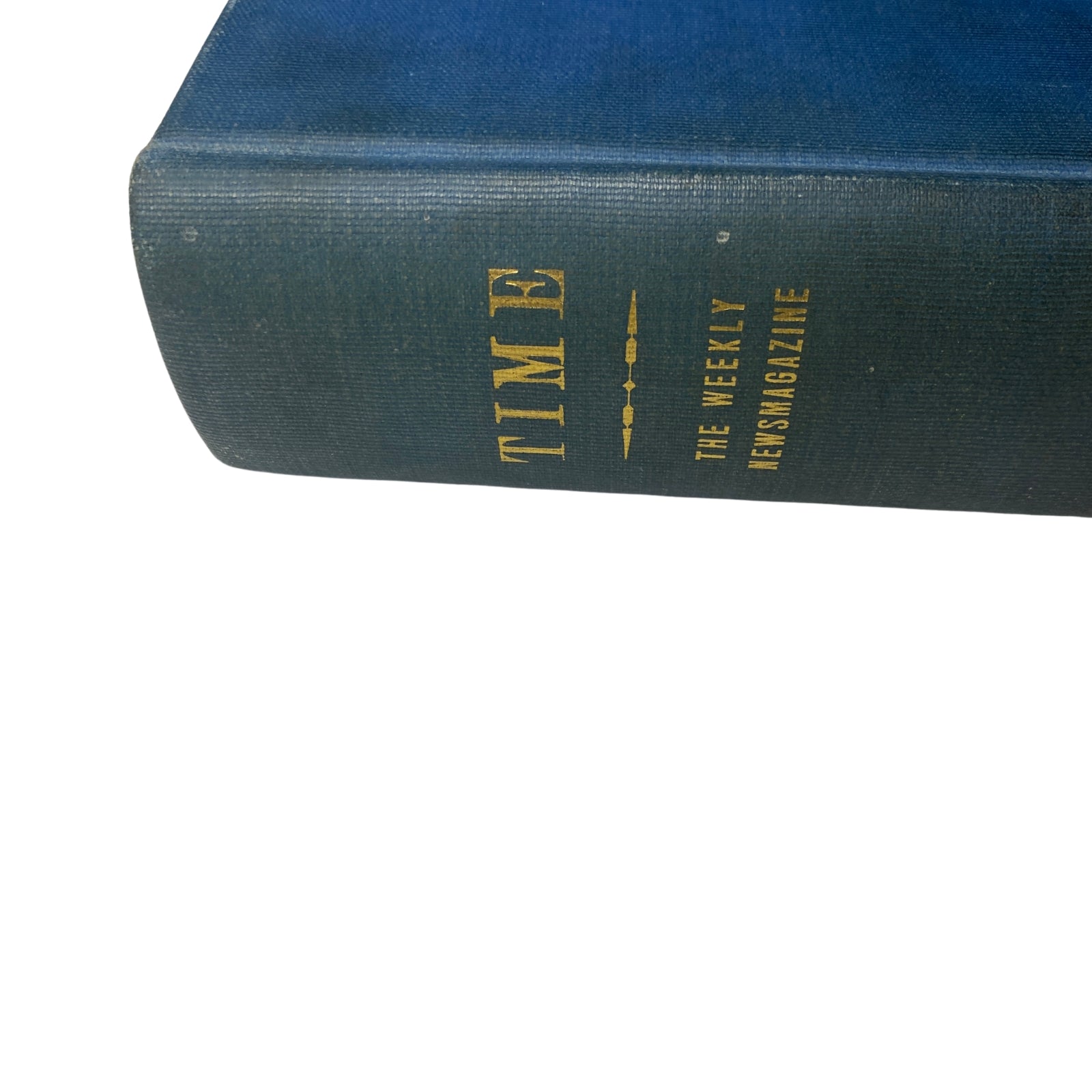 Close-up view of the spine of Time Magazine Library Bound April 1, 1946 - June 24, 1946 Laurence Olivier, featuring the title and publication details.