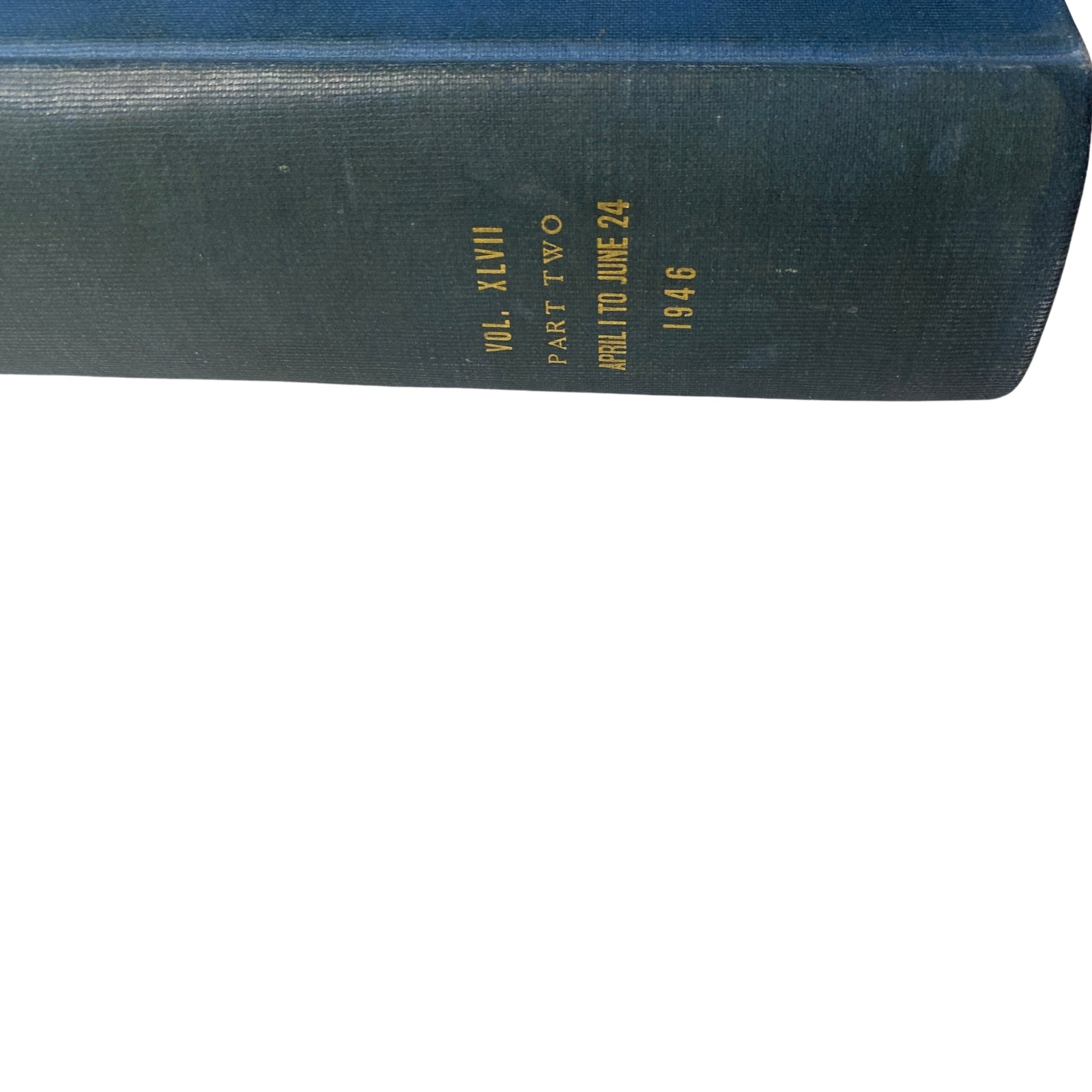 Detailed view of the spine of Time Magazine Library Bound April 1, 1946 - June 24, 1946 Laurence Olivier, highlighting volume numbers and publication range.