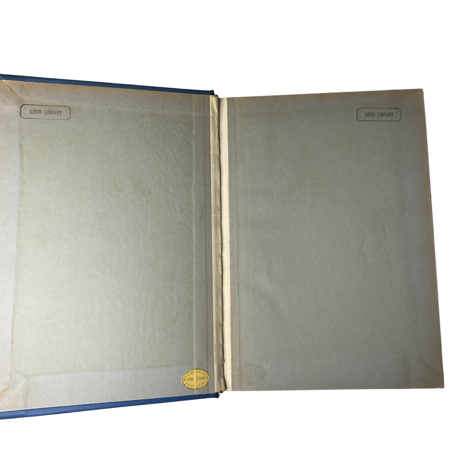 Interior of Time Magazine Library Bound April 1, 1946 - June 24, 1946 Laurence Olivier, displaying blank pages and a library sticker for archival use.