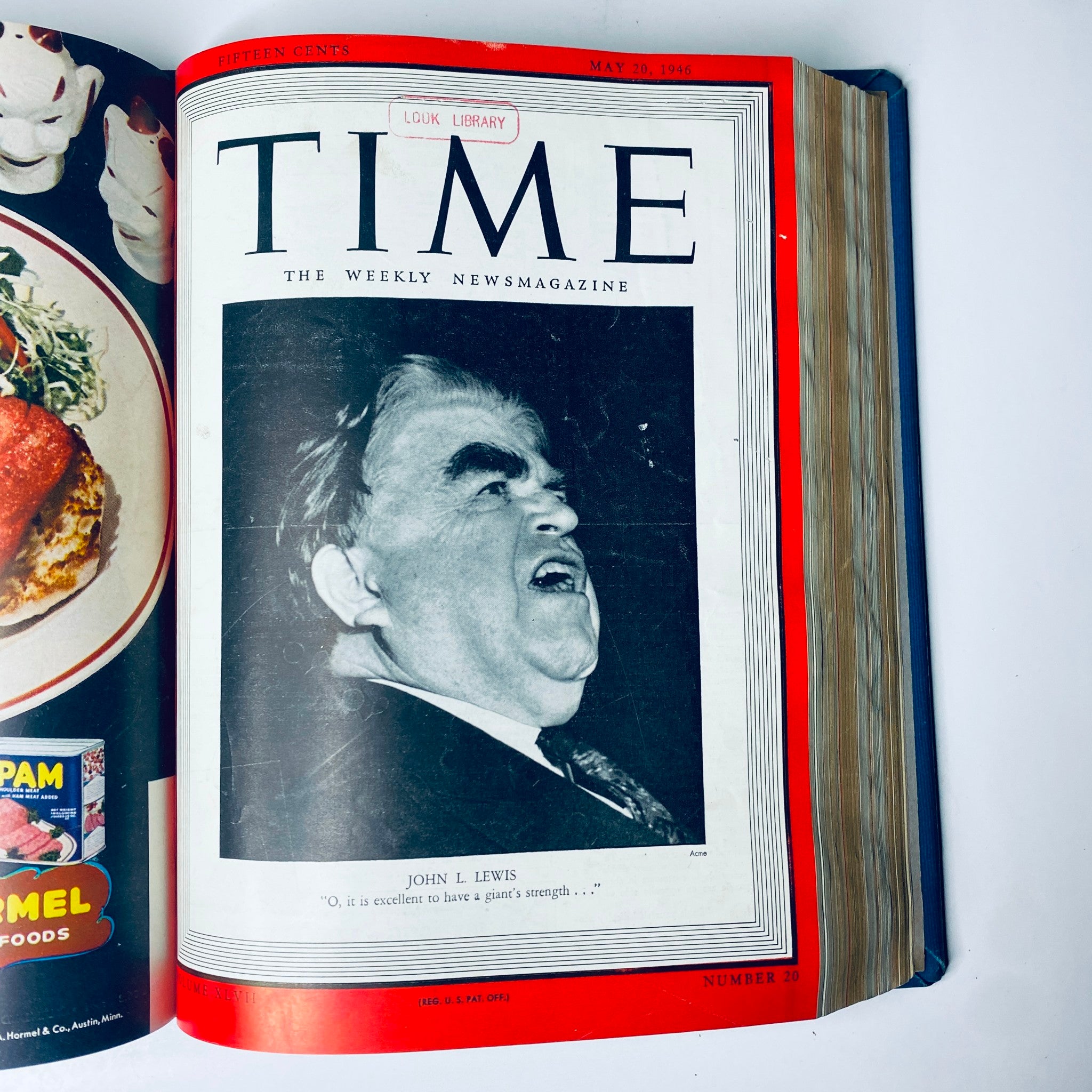 Time Magazine Library Bound April 1, 1946 - June 24, 1946 featuring the cover story on John L. Lewis, dated May 20, 1946.