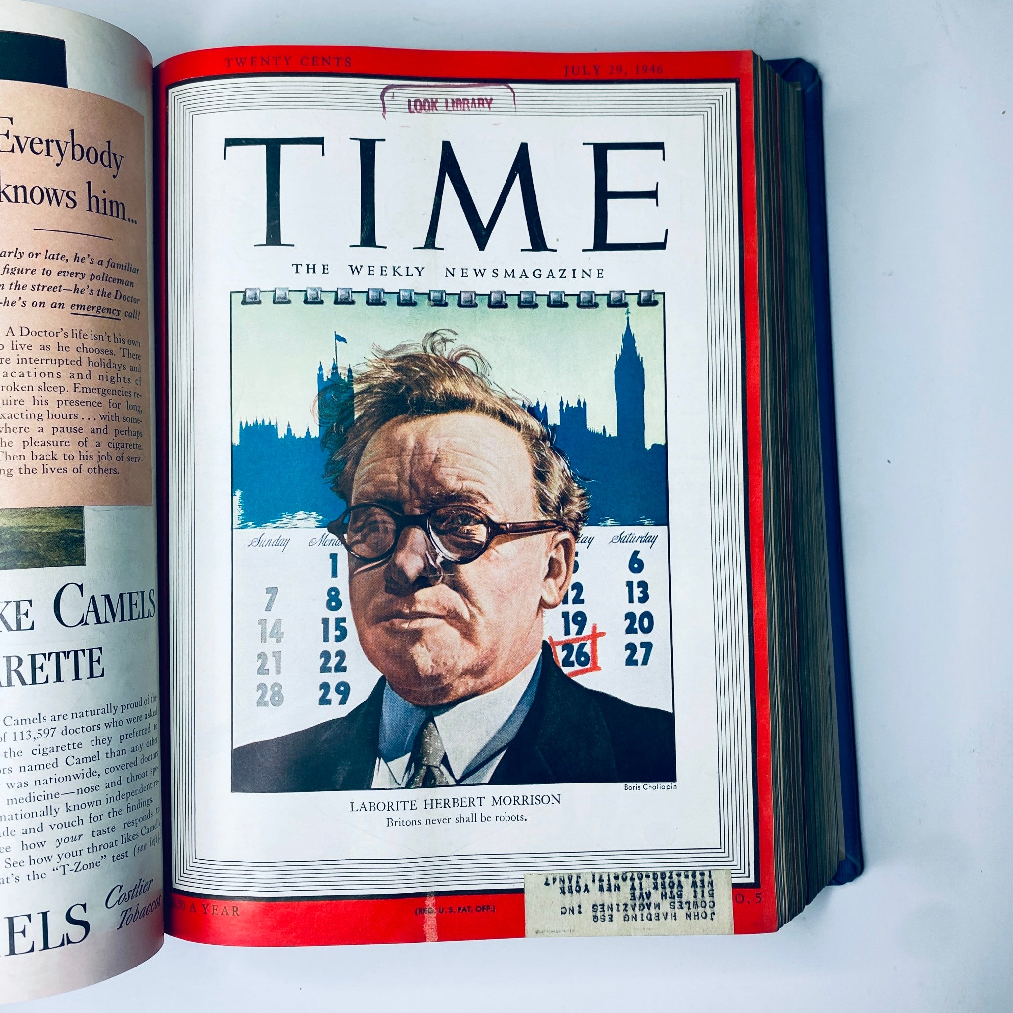 Cover of Time Magazine from July 29, 1946 featuring Herbert Morrison, British Labour Party Leader, in a compelling illustration.