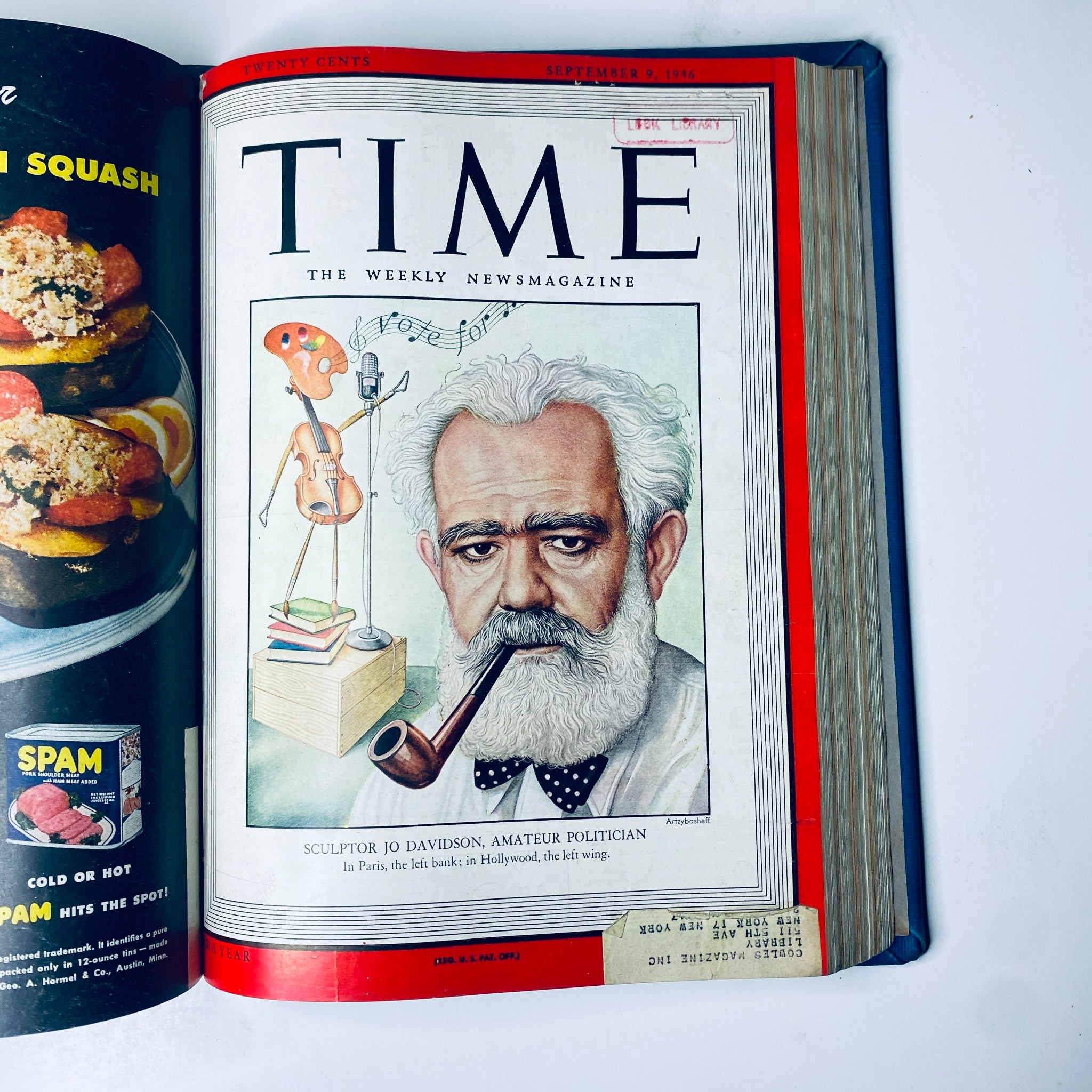 Cover of Time Magazine from September 9, 1946, featuring sculpture artist Jo Davidson and title "Jo Davidson, Amateur Politician" from the Time Library Bound July 8, 1946 - September 30, 1946 Albert Einstein edition.