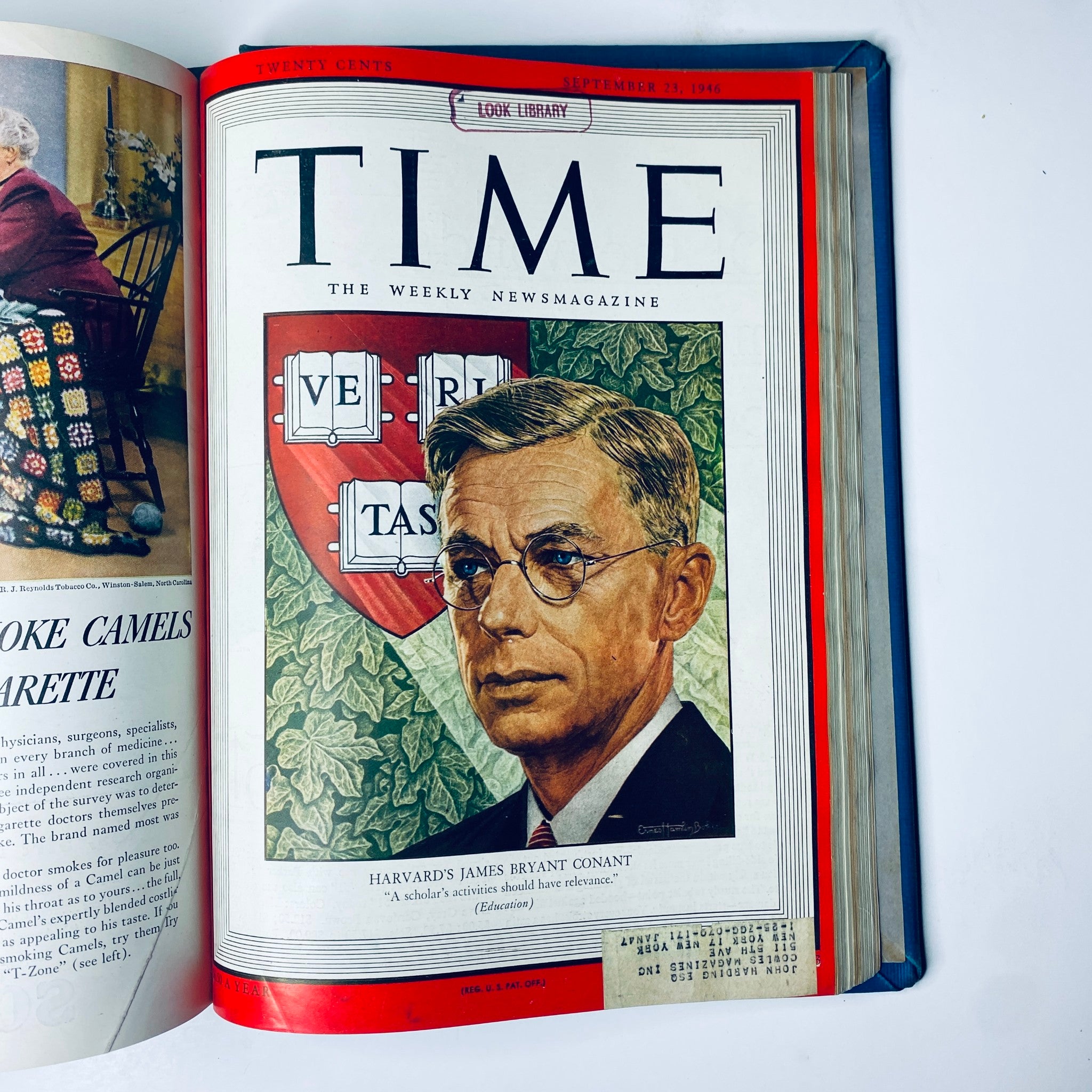 Cover of Time Magazine from September 23, 1946, featuring Harvard's James Bryant Conant with the title "Harvard's James Bryant Conant" from the Time Library Bound July 8, 1946 - September 30, 1946 Albert Einstein edition.