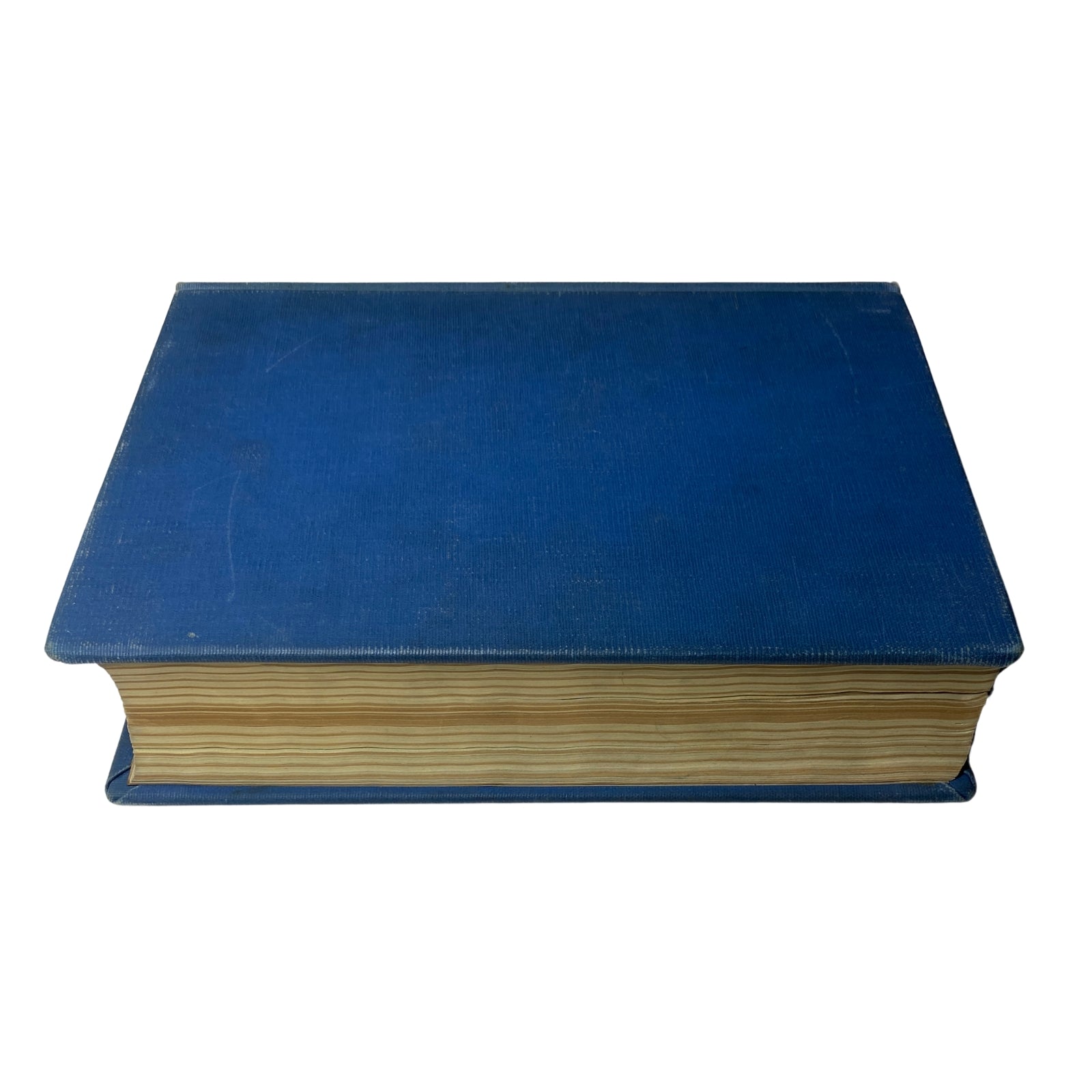 Top view of the Time Magazine library bound volume titled 'Time Magazine Library Bound July 8, 1946 - September 30, 1946 Albert Einstein,' showcasing its sturdy blue cover and thick pages.