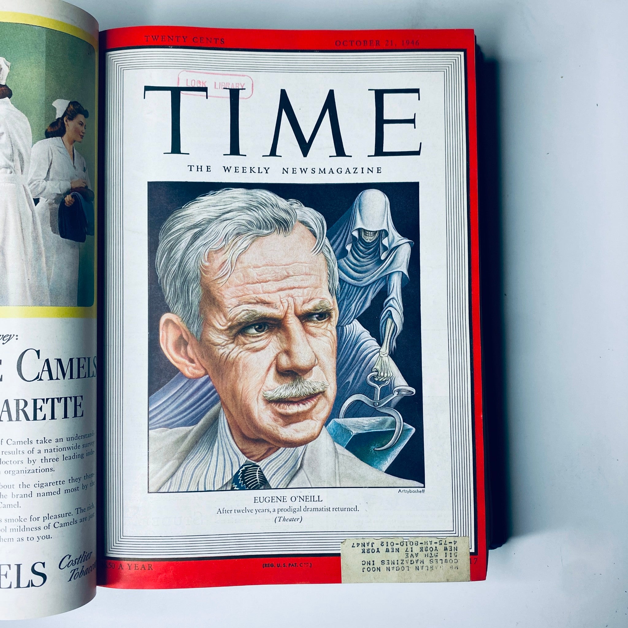 Cover of the 'Time Library Bound Weekly Magazine – October 7 to December 30, 1946' displaying playwright Eugene O'Neill with a detailed portrait.