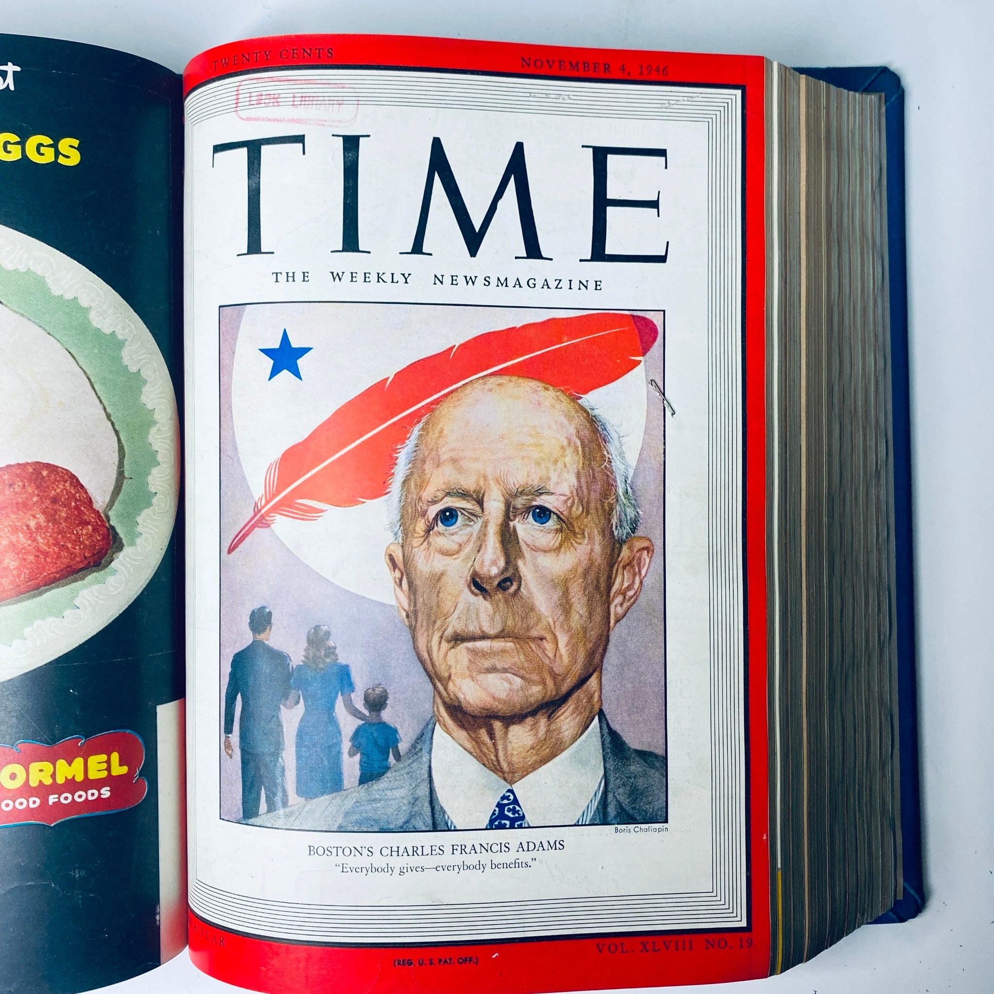 Cover of Time Magazine Library Bound Weekly showcasing Charles Francis Adams IV, President of Raytheon, from November 4, 1946.