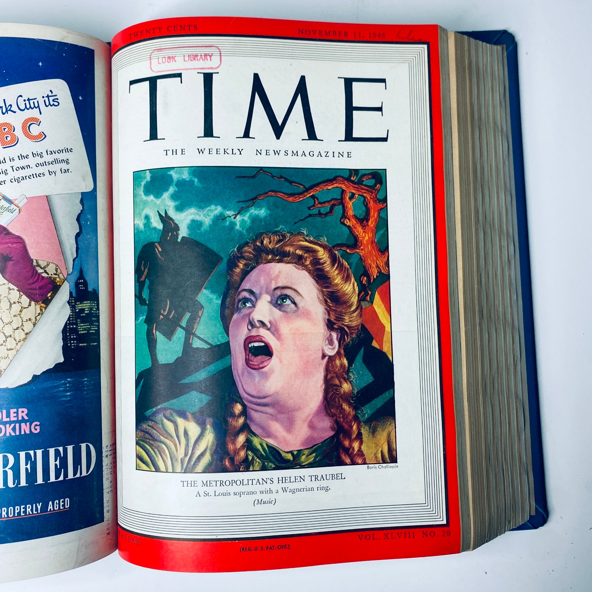 Cover of Time Magazine Library Bound Weekly displaying Helen Traubel, Soprano at the Metropolitan Opera, from November 11, 1946.