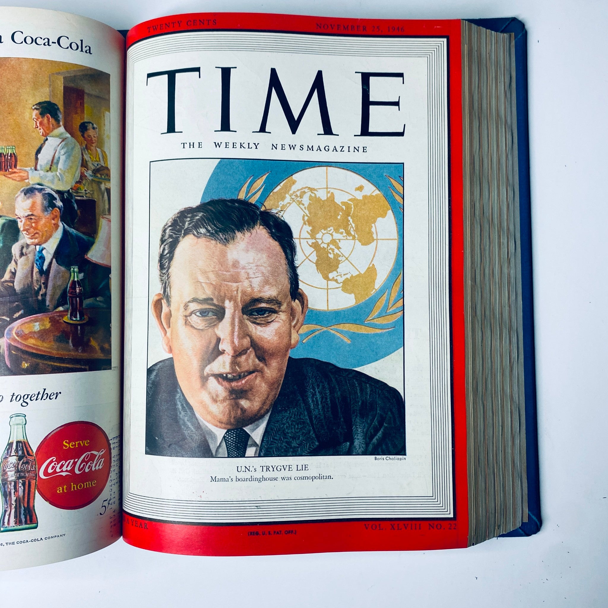Cover of Time Magazine Library Bound Weekly featuring Trygve Lie, Secretary-General of the United Nations, from November 25, 1946.
