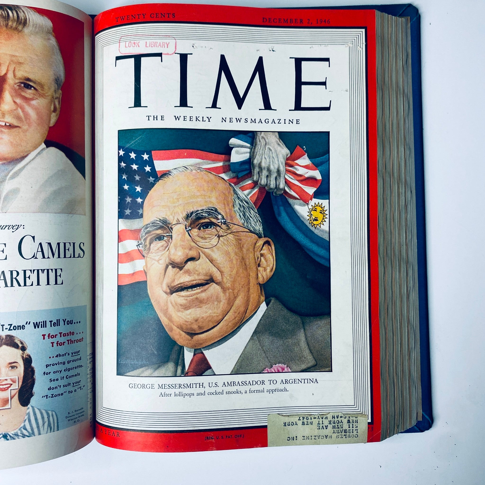 Time Magazine Library Bound Weekly - December 2, 1946 issue featuring George Messersmith, U.S. Ambassador to Argentina, with a background of American flags.