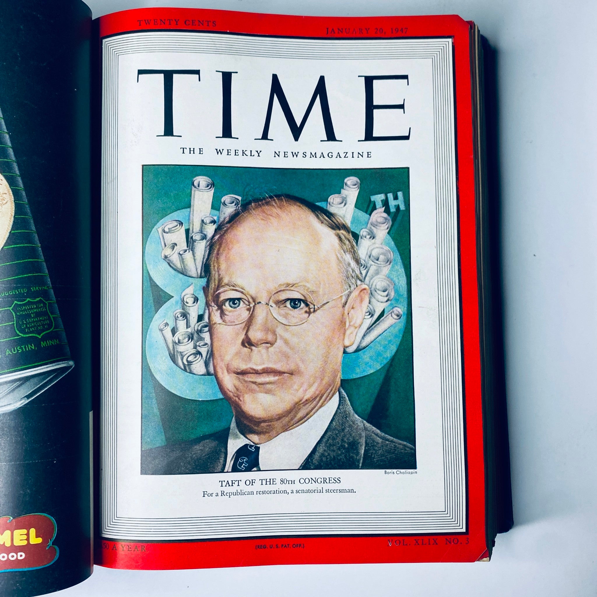 Cover of Time Library Bound Weekly Magazine for January 20, 1947 featuring Robert A. Taft, leader of the 80th U.S. Congress.
