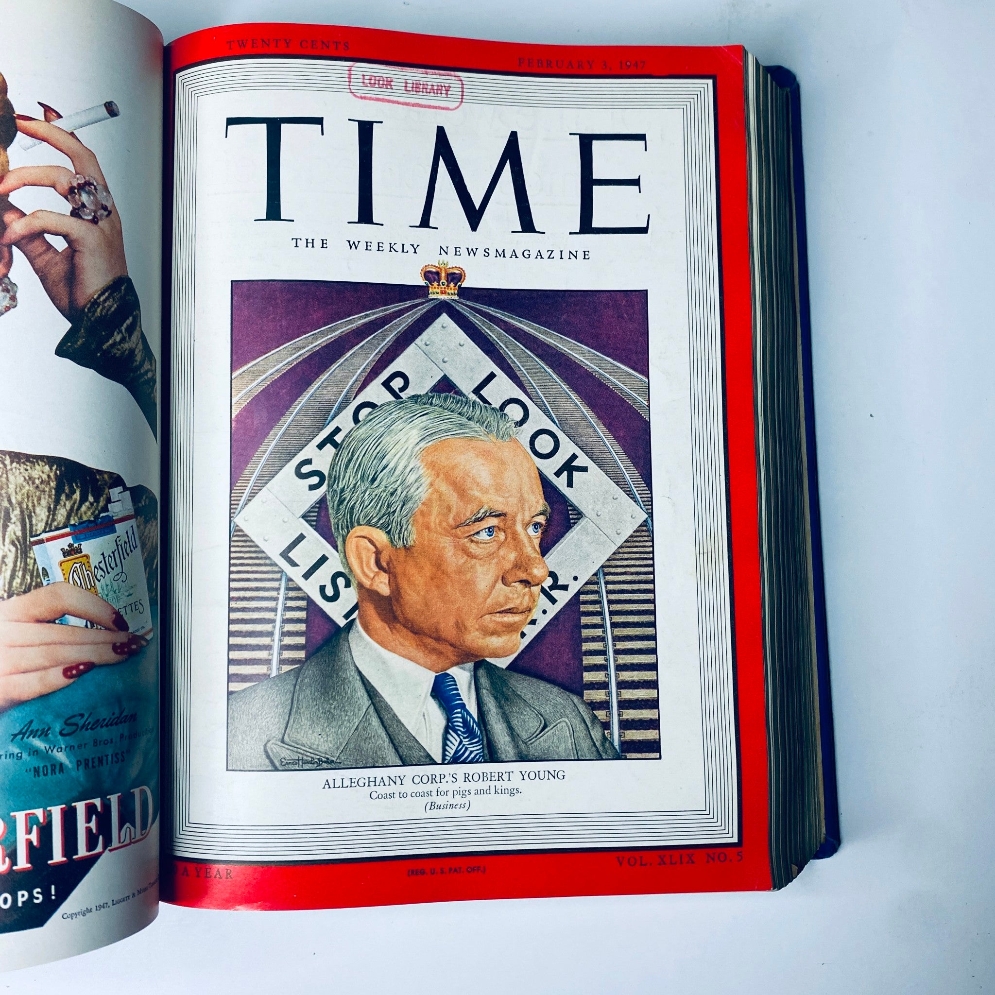 Cover of Time Library Bound Weekly Magazine for February 3, 1947 featuring Robert Young, chairman of Alleghany Corporation.