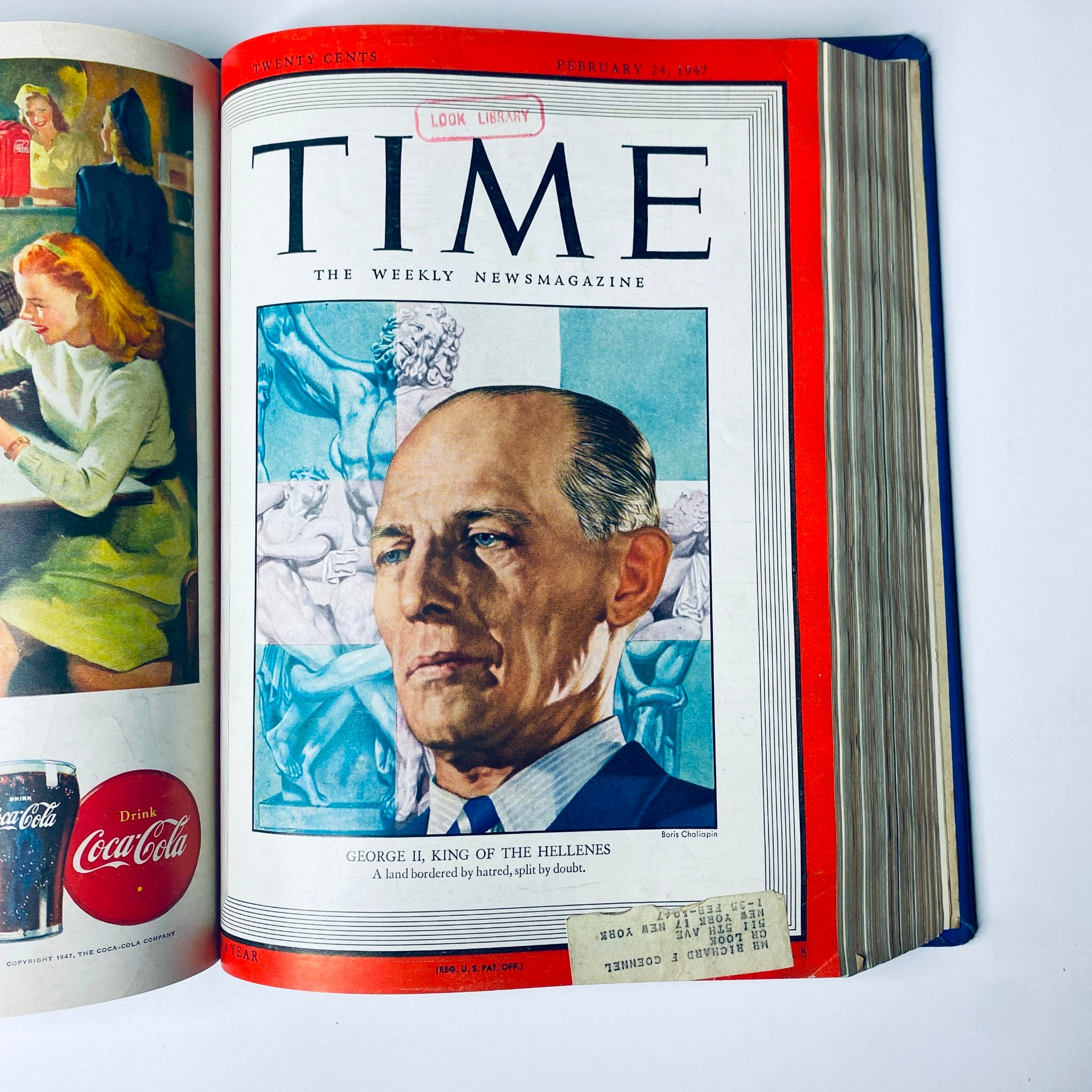 Cover of Time Magazine Library Bound Weekly January 6 to March 31, 1947 featuring King George II of Greece, highlighting postwar social currents.