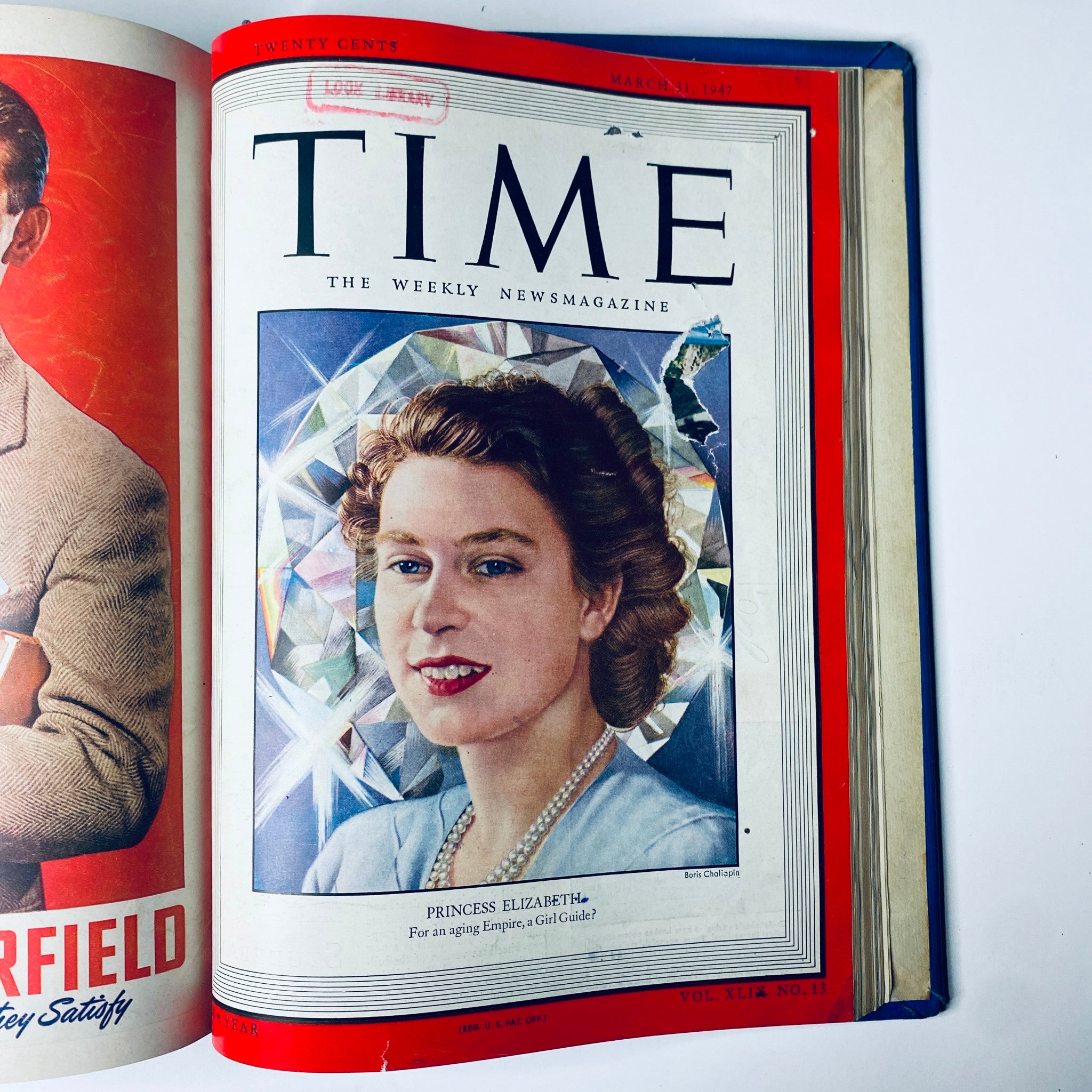 Cover page of Time Library Bound Weekly Magazine for March 31, 1947 featuring a portrait of Princess Elizabeth, highlighting significant figures and events from the early Cold War era.