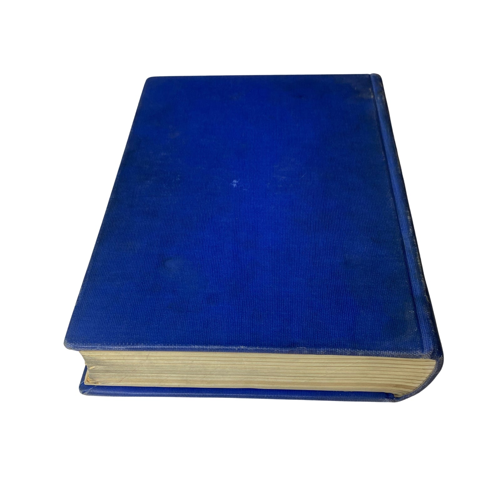 Side view of the Time Library Bound Weekly Magazine displaying its blue spine and well-preserved edges, indicating good condition of this historical compilation.