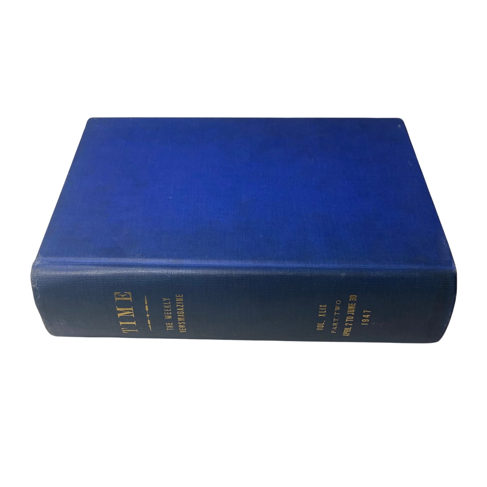 Spine of the Time Magazine Library Bound Weekly from April 7 to June 30, 1947, showcasing the title and volume information.