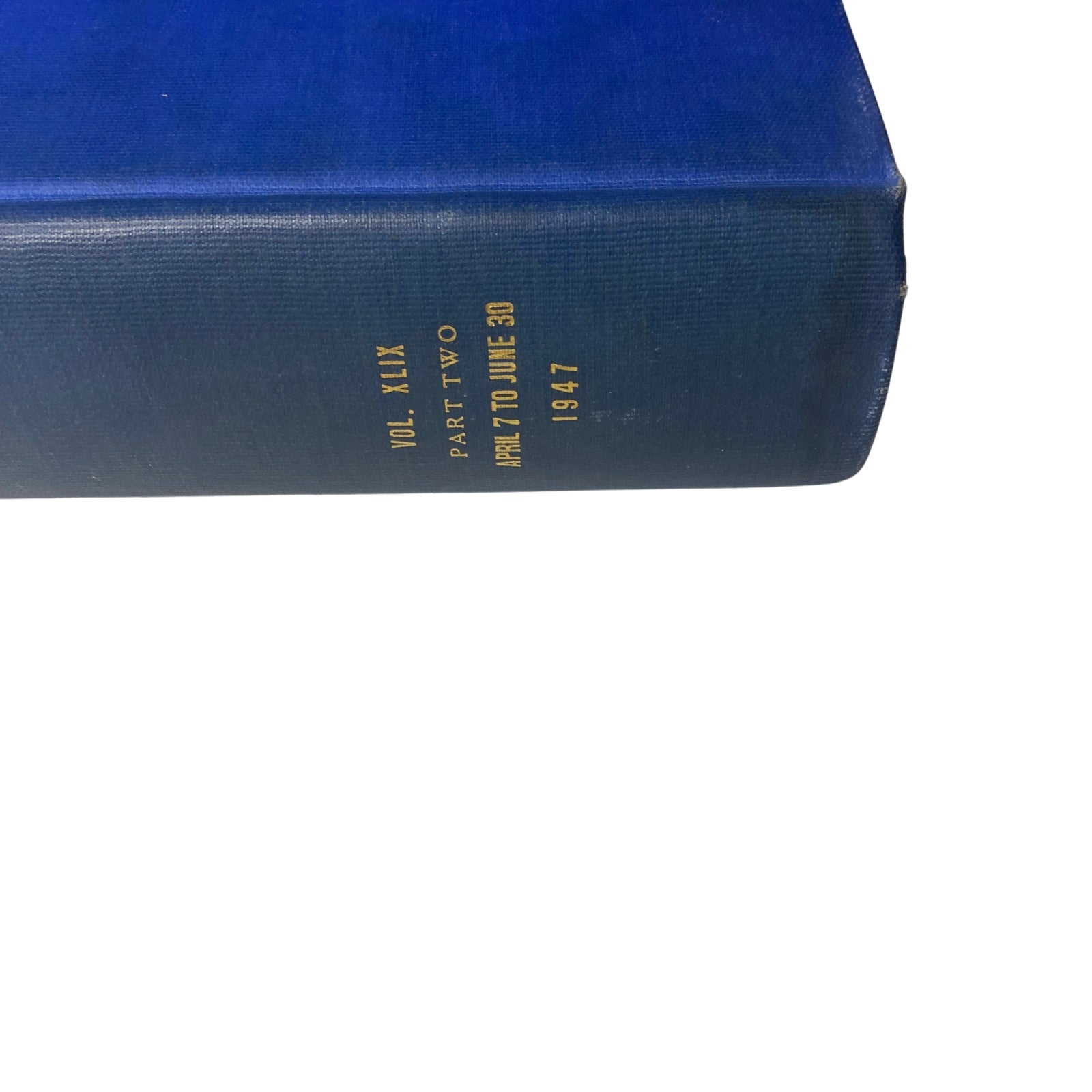 Detailed view of the spine of the Time Magazine Library Bound Weekly featuring volume and publication period from April 7 to June 30, 1947.