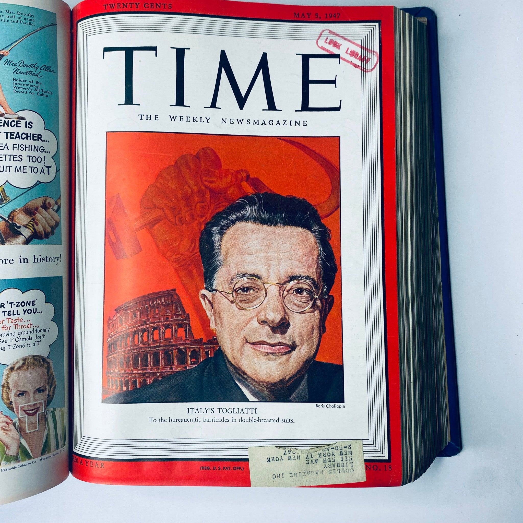 Time Magazine Library Bound Weekly April 7, 1947 - June 30, 1947 showcasing the cover with Italian leader Palmiro Togliatti, discussing Europe's political landscape after World War II.
