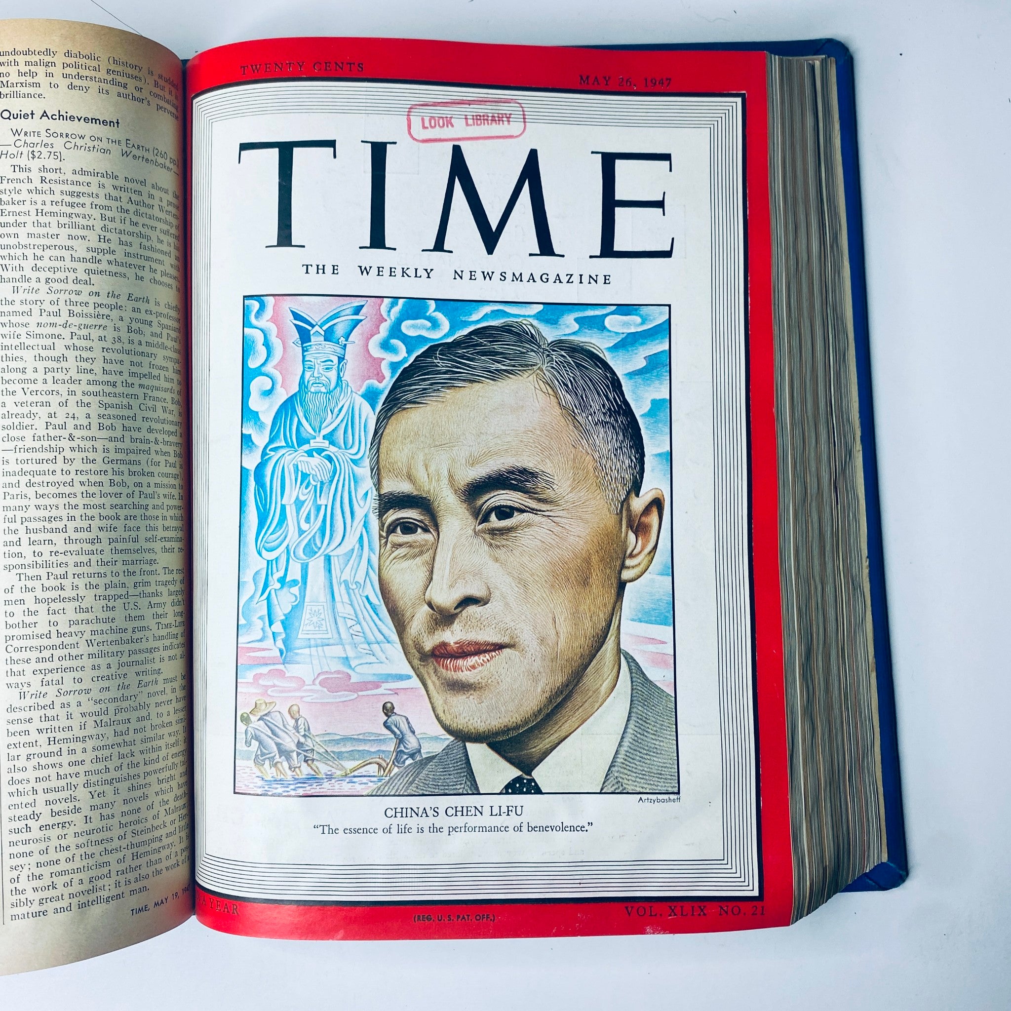 Time Magazine Library Bound Weekly April 7, 1947 - June 30, 1947 displaying a cover portrait of Chen Li-fu from China, emphasizing global leadership and politics.