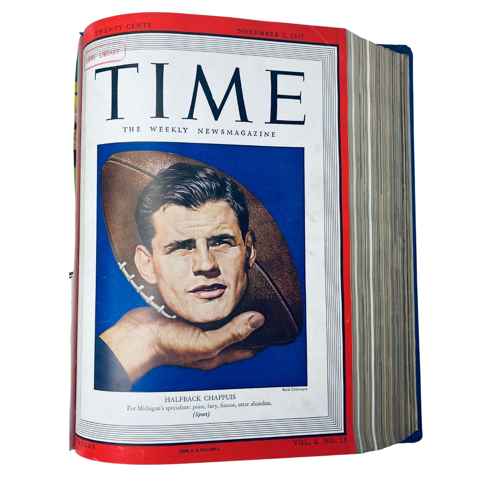 Cover image of Time Magazine Library Bound Weekly from October 6, 1947 to December 29, 1947, featuring Halfback Chappuis as the cover subject.