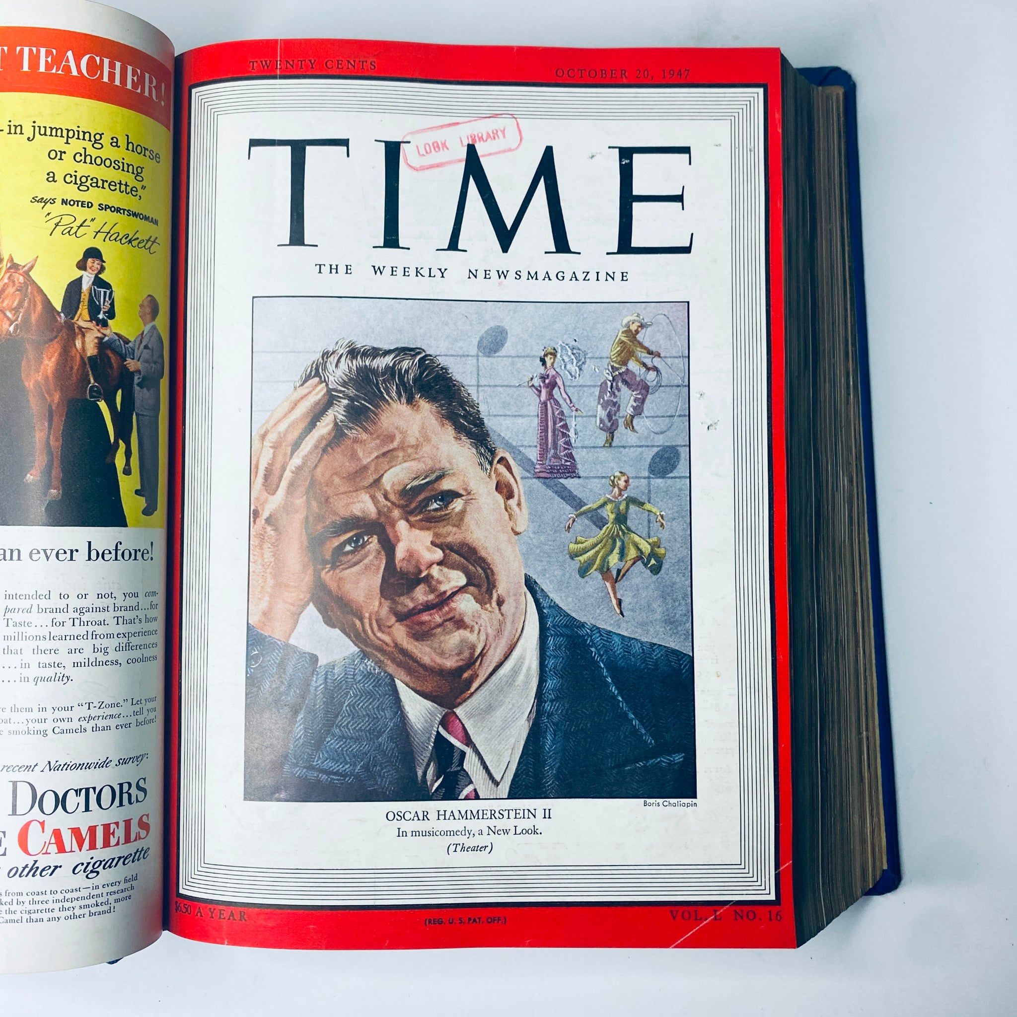 Time Magazine cover from October 20, 1947, featuring Oscar Hammerstein II, highlighting his musical contributions and new theatrical works, part of the collection 'Time Magazine Library Bound Weekly October 6, 1947 - December 29, 1947'.