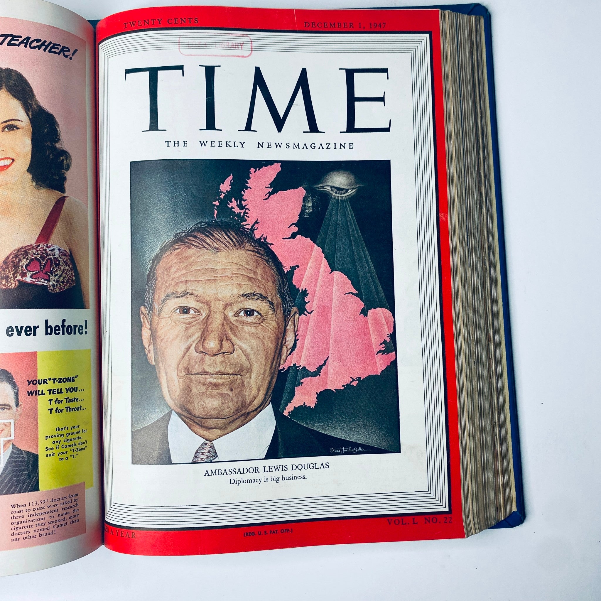 Cover of Time Magazine, December 1, 1947, featuring Ambassador Lewis Douglas, highlighting diplomatic issues. Original archival publication from the Time Magazine Library Bound Weekly collection.