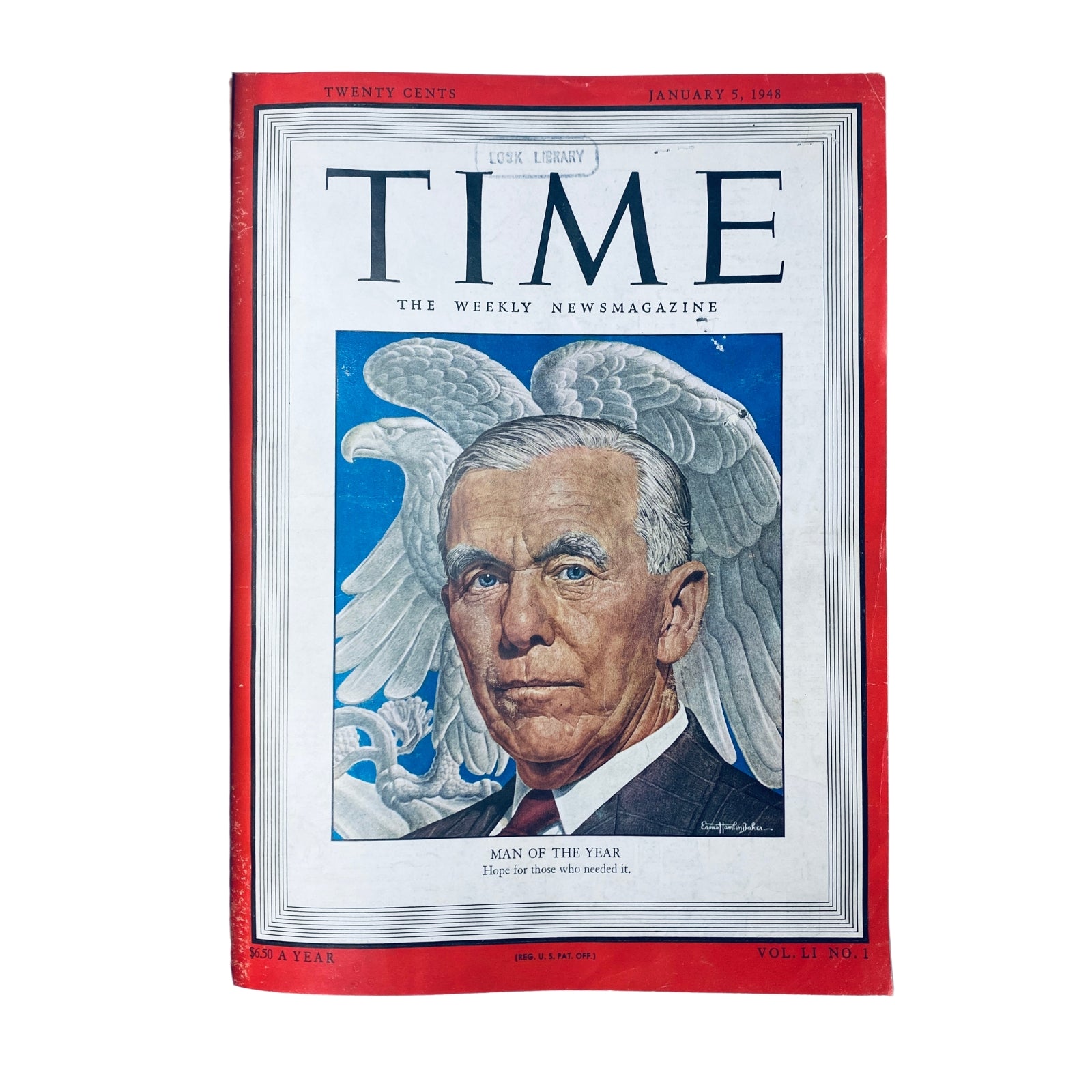 Time Magazine Library Bound Weekly January 5, 1948 - March 29, 1948 cover featuring George C. Marshall as Man of the Year, with angel wings design in the background.