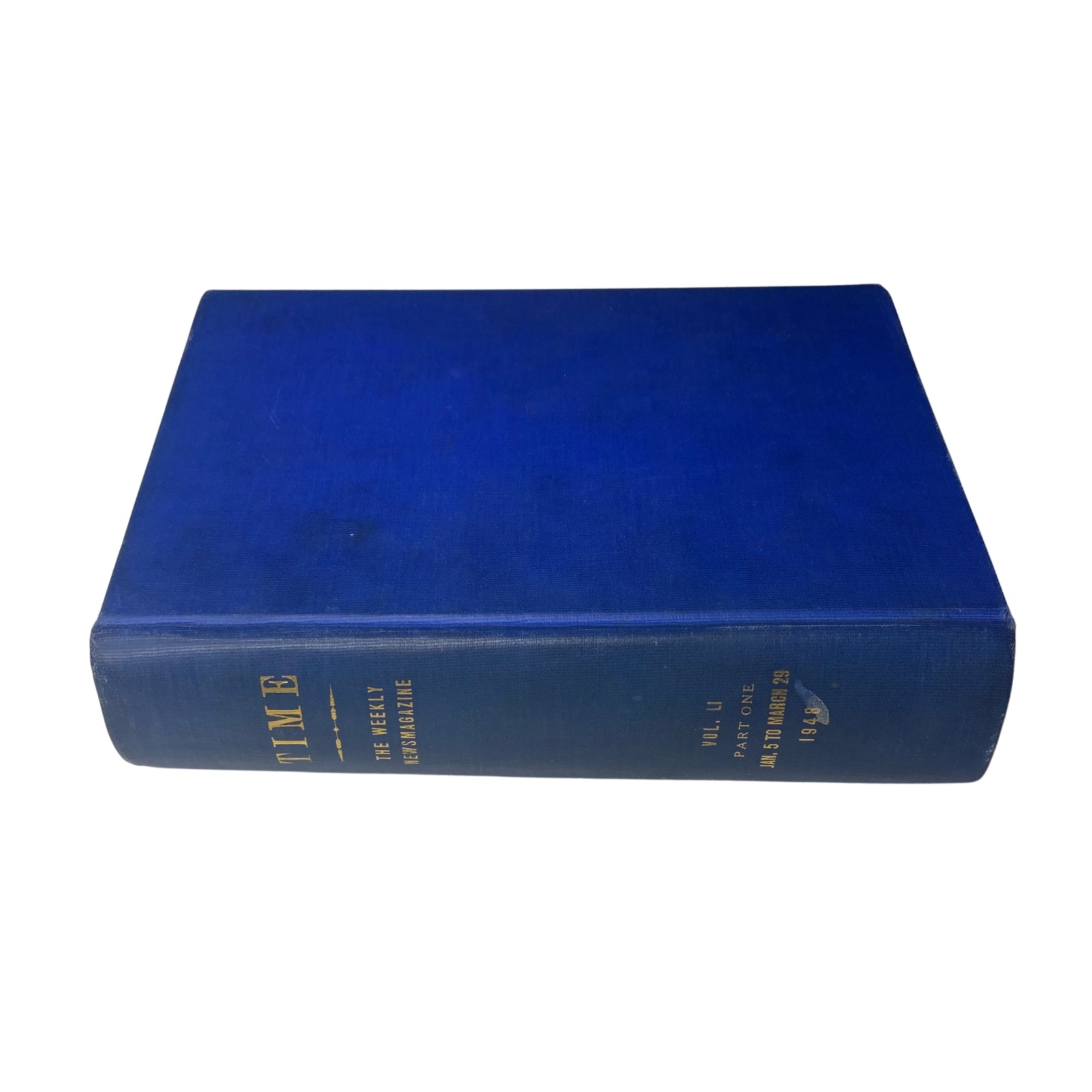Time Magazine Library Bound Weekly January 5, 1948 - March 29, 1948, showcasing the blue hardcover with gold lettering on the spine.