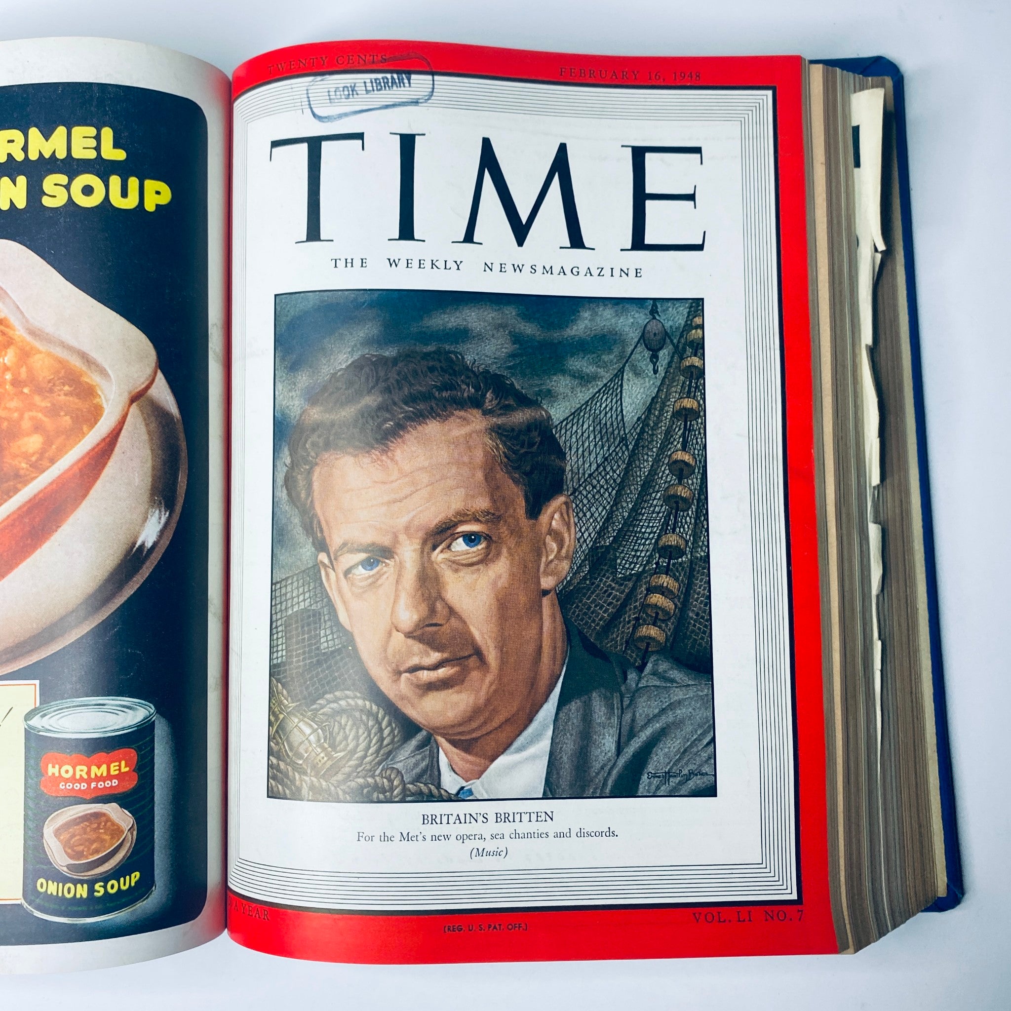 Time Magazine Library Bound Weekly January 5, 1948 - March 29, 1948 featuring Benjamin Britten on the cover, focusing on his contributions to music.