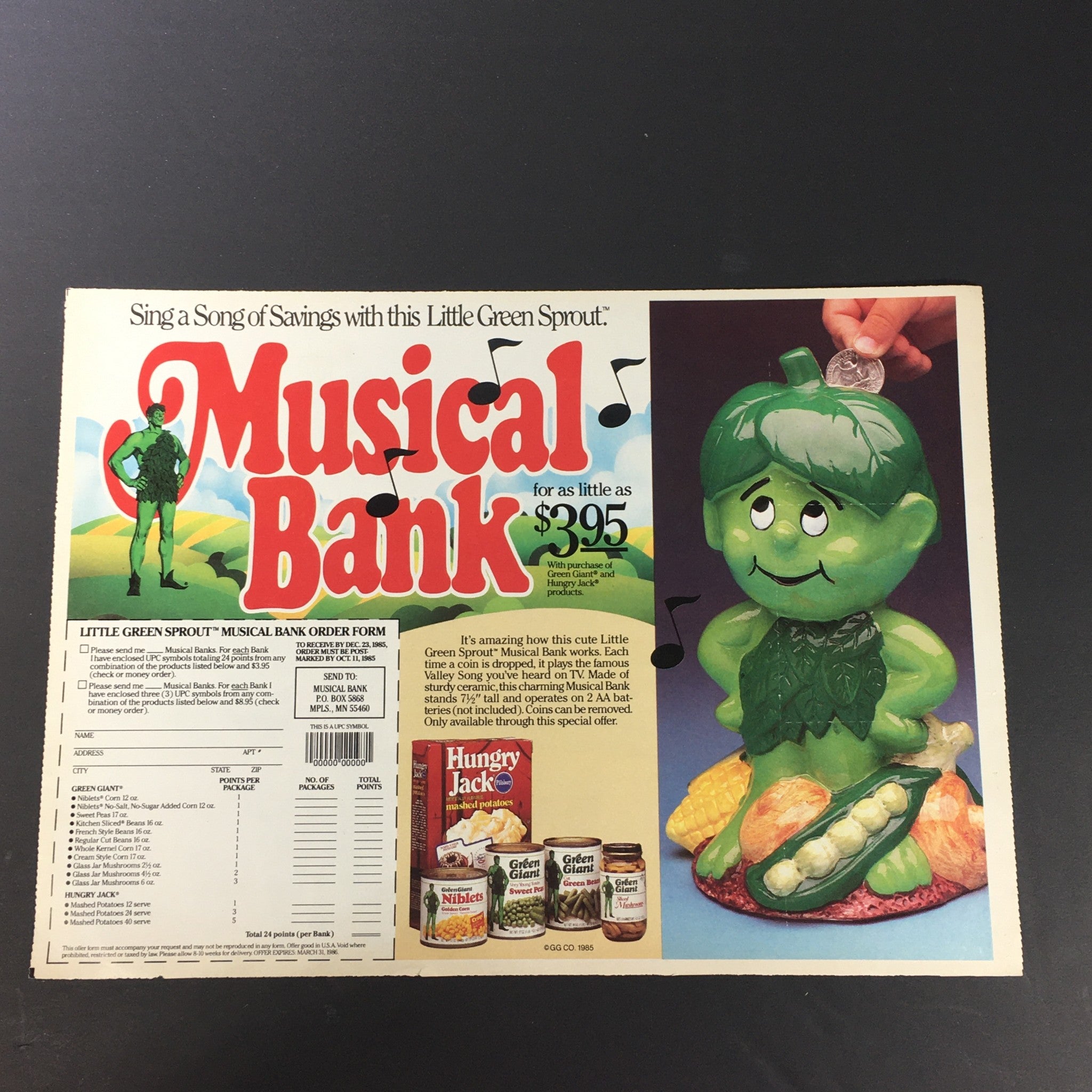 VTG 1985 Pillsbury Hungry Jack Mashed Potatoes Green Giant's Sweet Peas Coupon