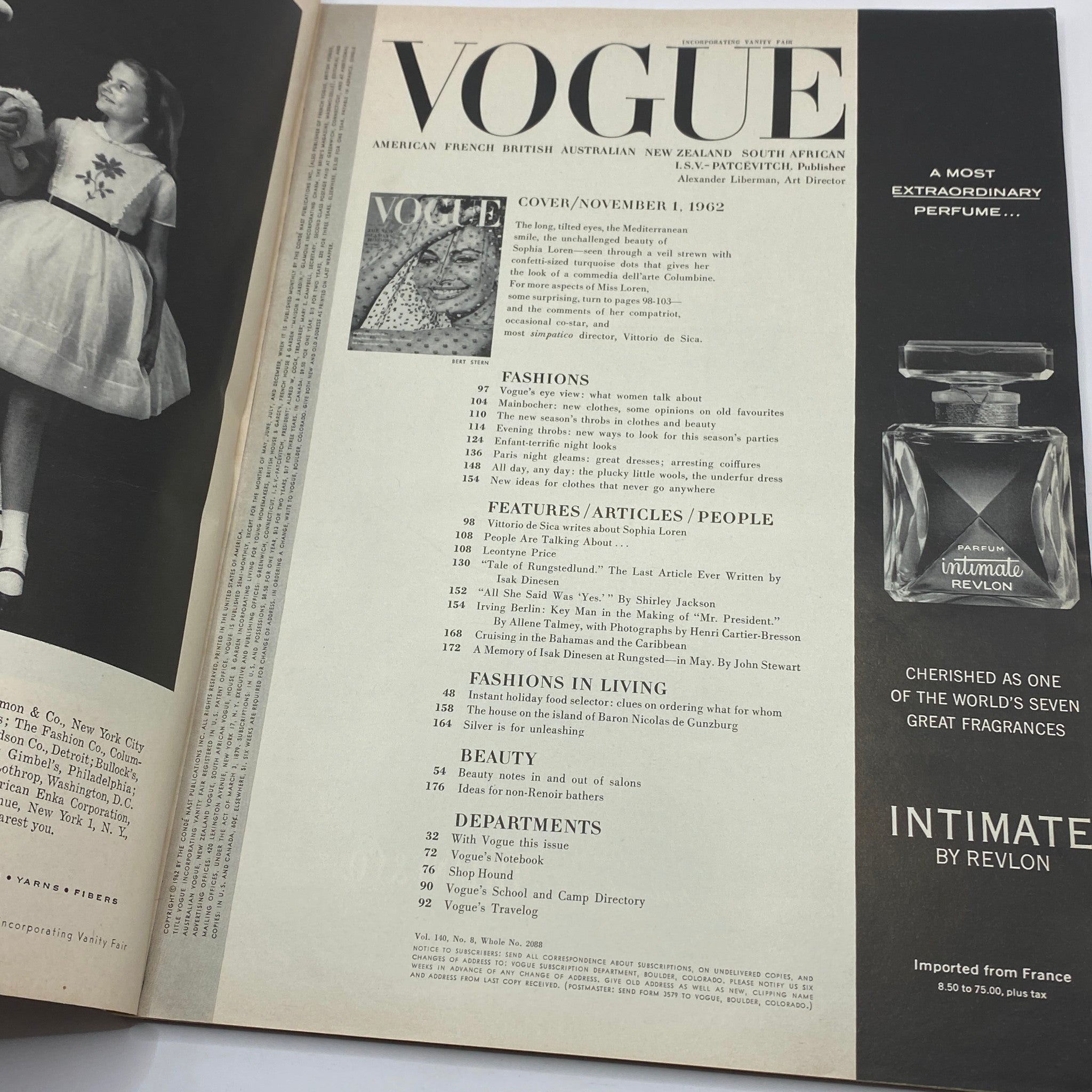 VTG Vogue Magazine November 1 1962 Sophia Loren by Bert Stern No Label